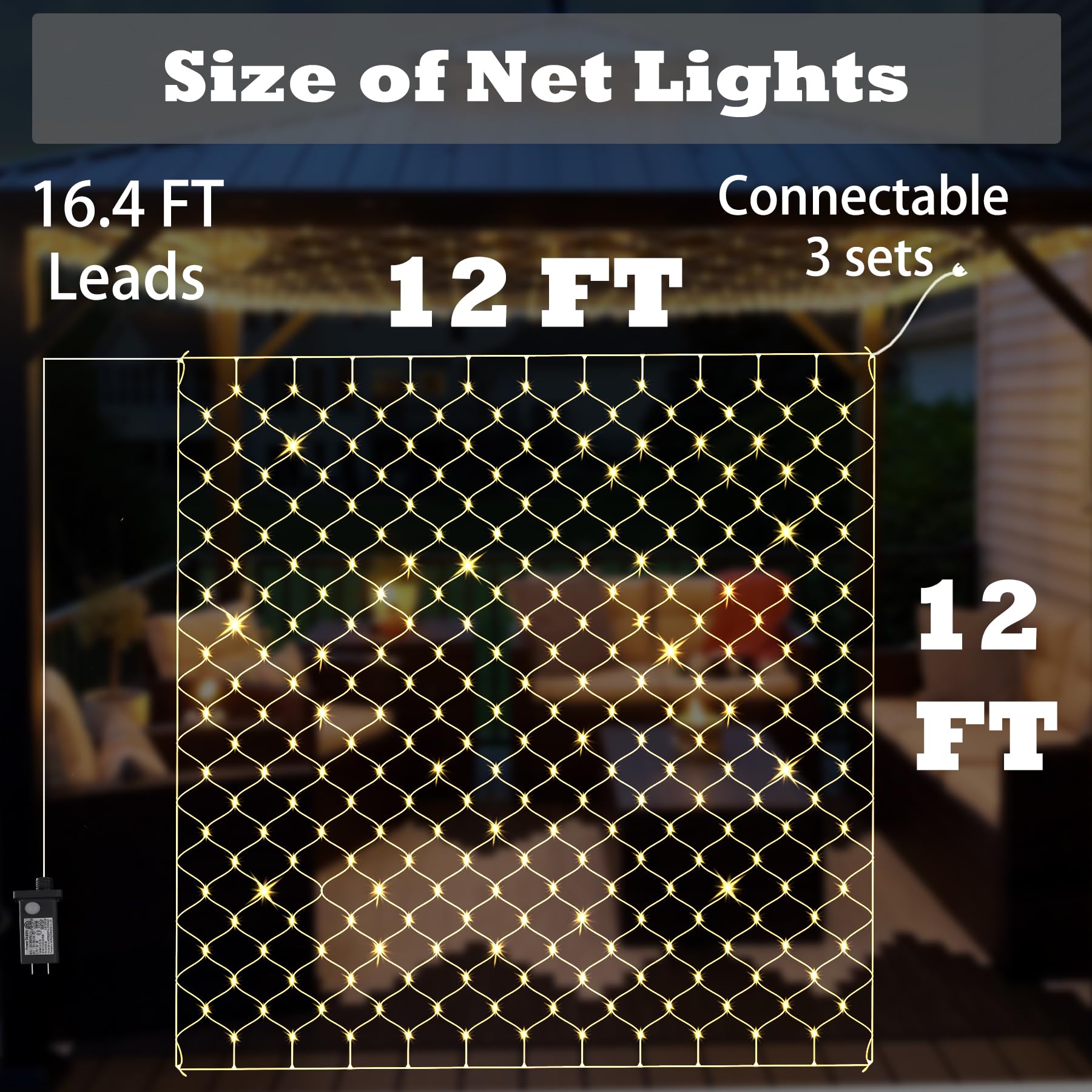 480 LED Gazebo Net Lights 12x12 FT - 8 Modes for Garden, Christmas Decor