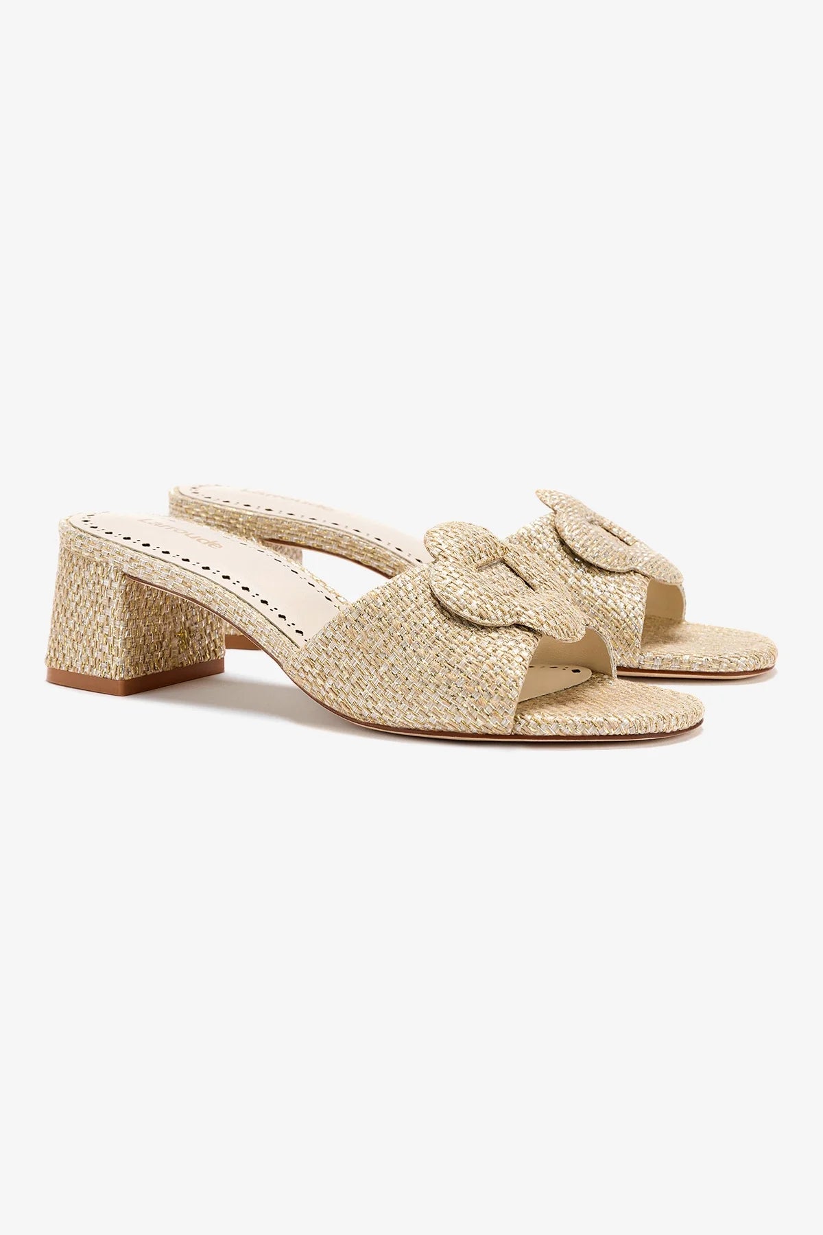 Gold Metallic Raffia Flora Mule - Women's Comfortable Slide Sandals for Summer Beach, Pool, and Casual Outings