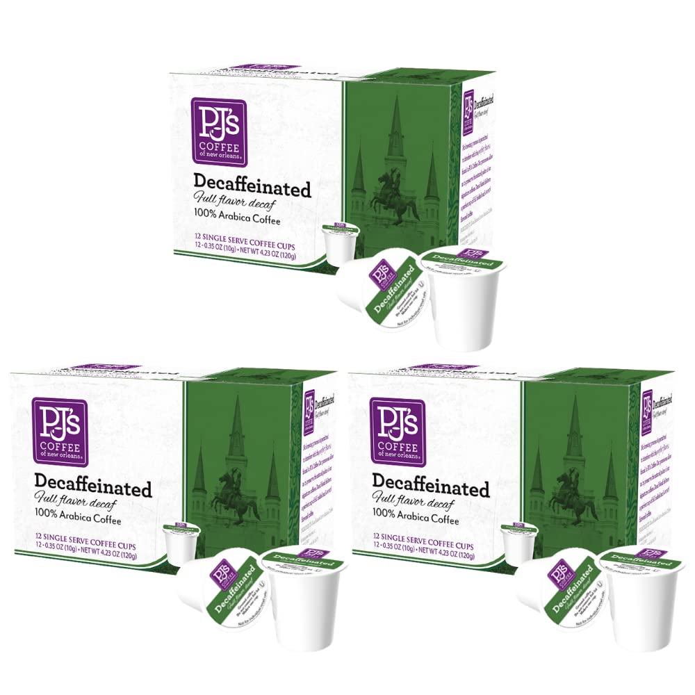 PJ's Coffee Decaf Single Serve Pods - 36 Count (3 Packs of 12) | Compatible with Keurig Brewers | Perfect for Home, Office & Morning Coffee Routine