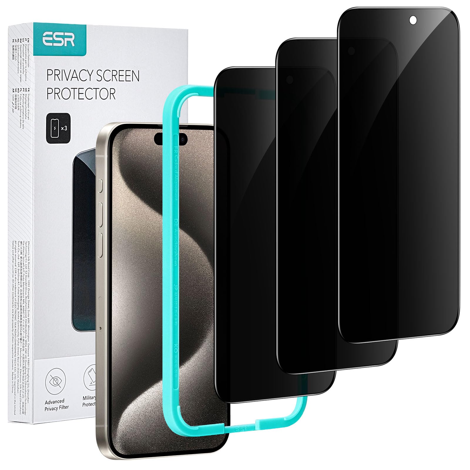 ESR 3-Pack Privacy Screen Protector for iPhone 15 Pro Max - Anti-Spy Tempered Glass with Micro-Curved Edges, Case Friendly - Perfect for Office, Banking & Public Use