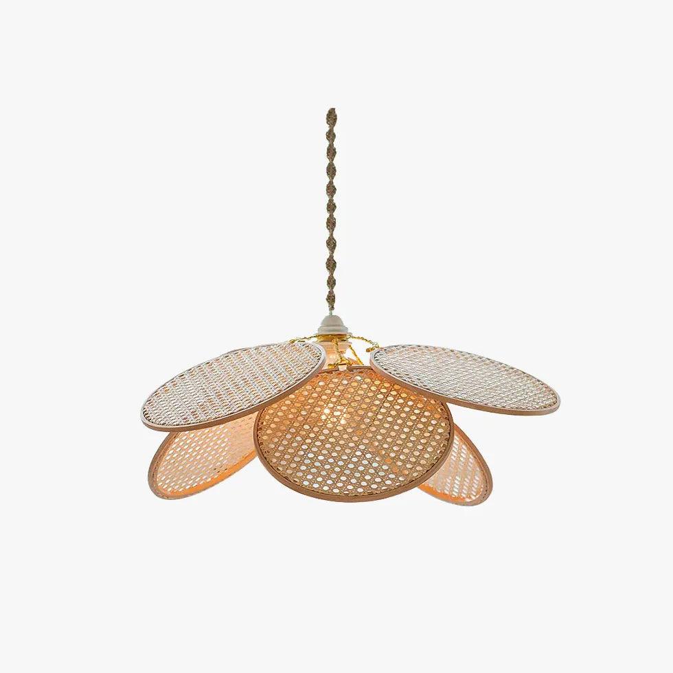 Rattan Disc Petal Pendant Light - Boho Chic Ceiling Fixture for Bedroom, Living Room, Dining Room & Porch Lighting Decor