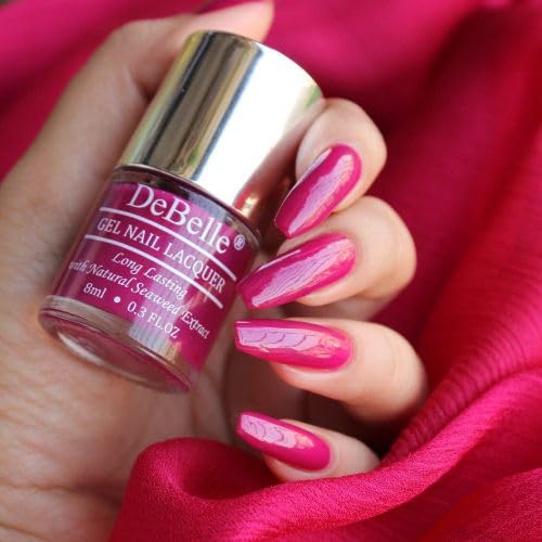 DeBelle Gel Nail Polish - Camellia Berry Dark Pink Long Lasting Nail Lacquer | Seaweed Enriched, Chip Resistant Formula | No UV Light Needed | 8ml Bottle | Perfect for Salon Quality Manicures at Home or Professional Nail Art