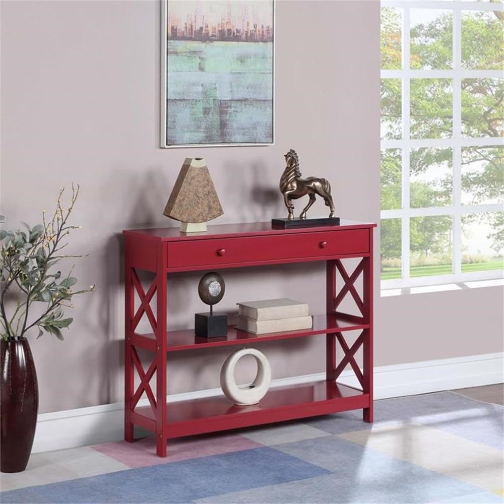 Pemberly Row Transitional One-Drawer Console Table with Shelves in Cranberry Red - Elegant Entryway Furniture for Hallway, Living Room & Foyer Decor