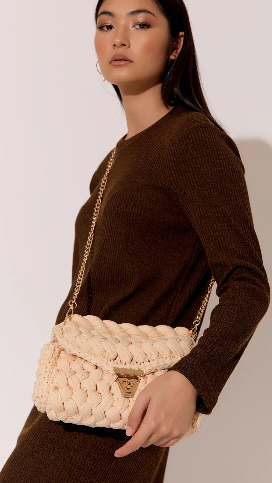 Annabel Chunky Plaited Handbag for Women - Stylish Cream Crossbody Purse with Adjustable Strap, Perfect for Work, Travel and Everyday Use