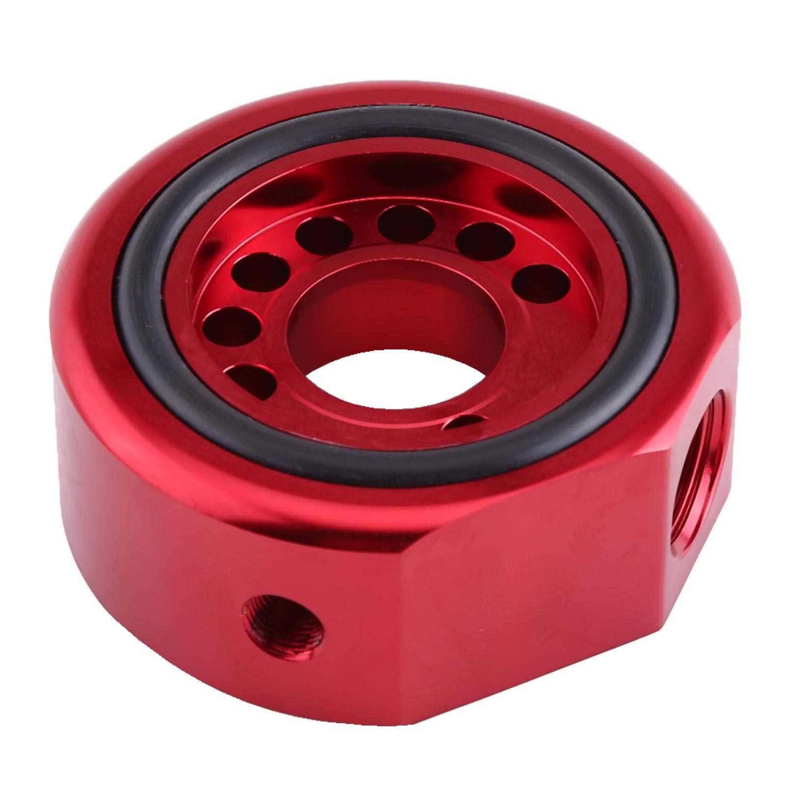 High Performance Oil Filter Sandwich Plate Adapter for LS & B20 Engines - Red Anodized - Perfect for Car Upgrades & Engine Modifications