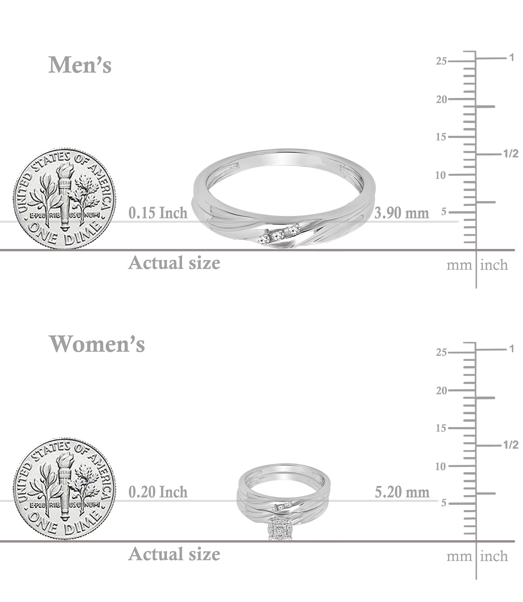 Dazzlingrock Collection 0.15 Carat Round White Diamond Halo Trio Ring Set in 925 Sterling Silver - Perfect for Engagement, Wedding, Anniversary & Special Occasions