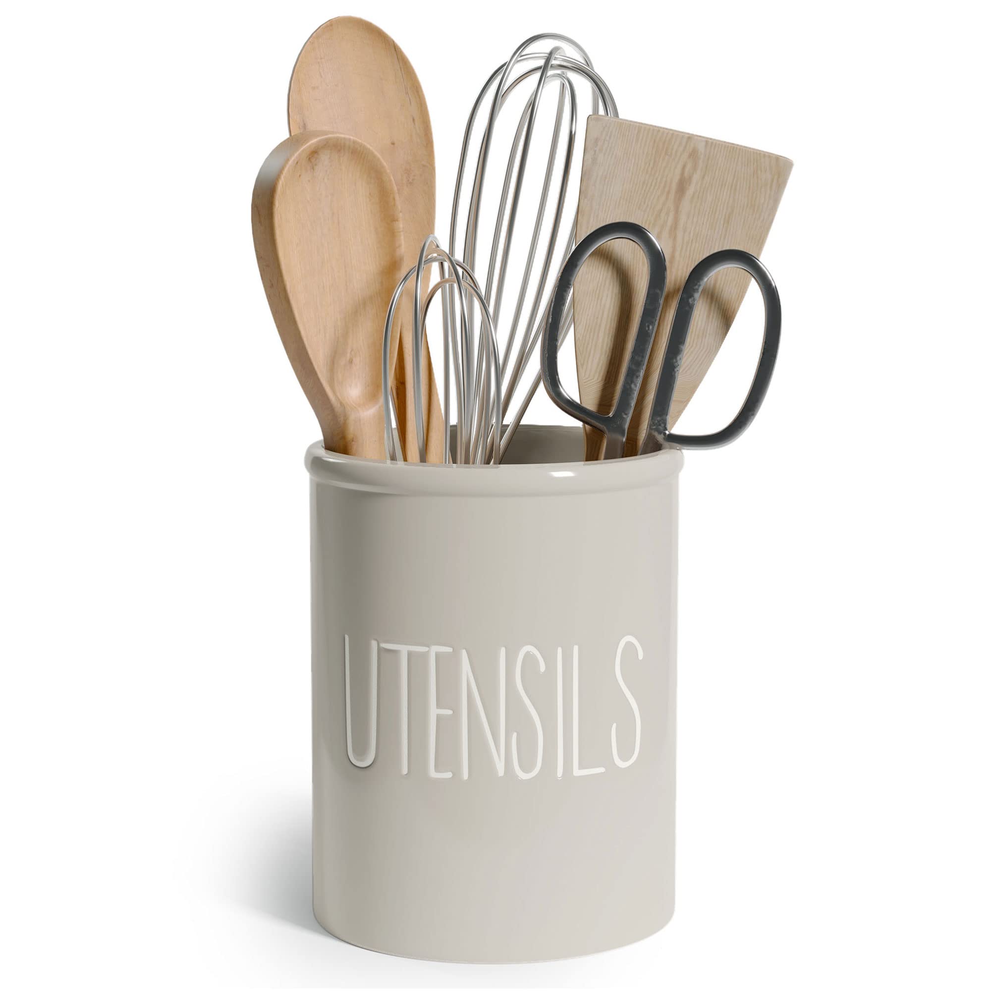 Farmhouse Ceramic Utensil Holder for Kitchen Countertop - Large 7