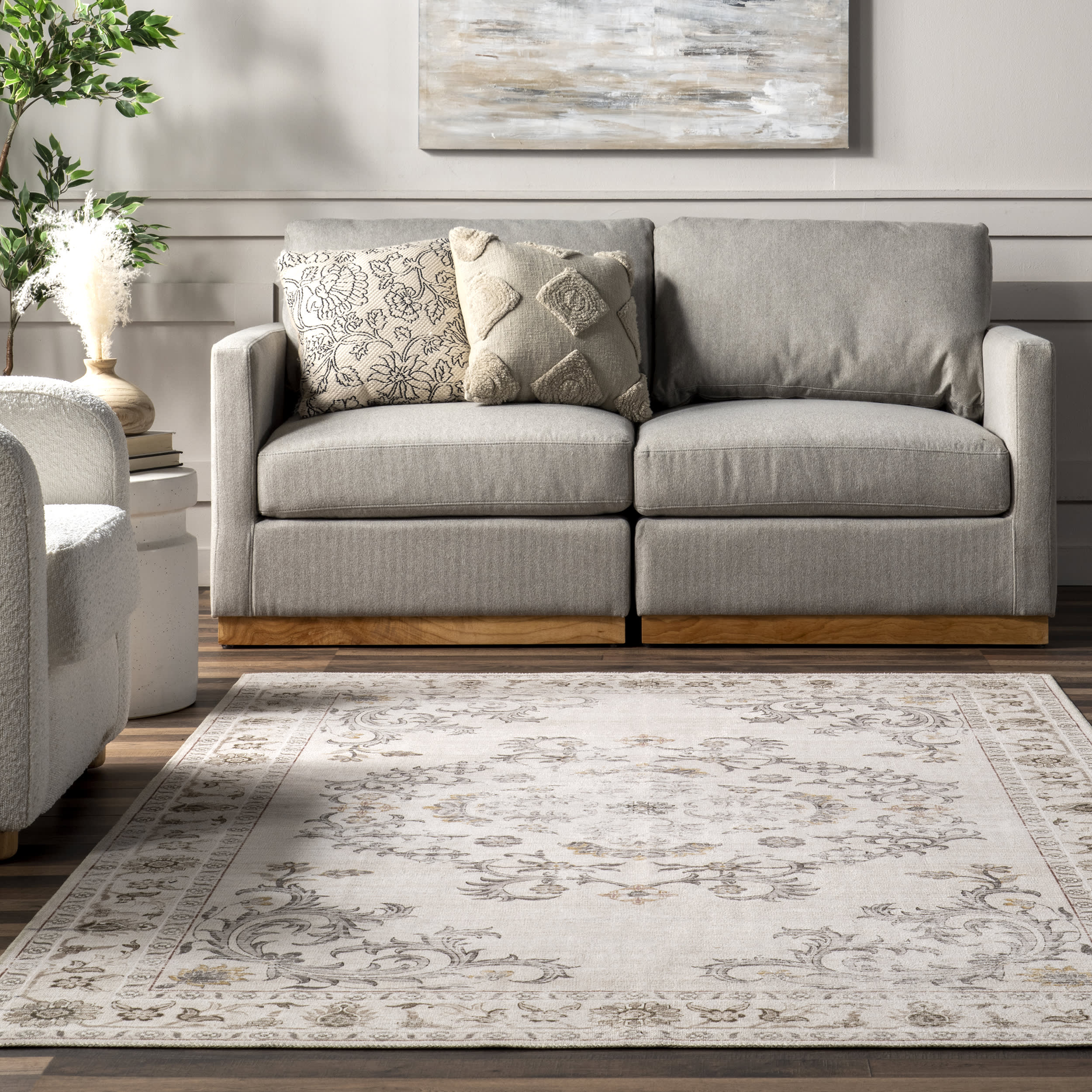 Amalea Medallion Washable Rug - Soft & Durable Beige Area Rug for Living Room, Bedroom, or Nursery - Easy to Clean & Stain Resistant