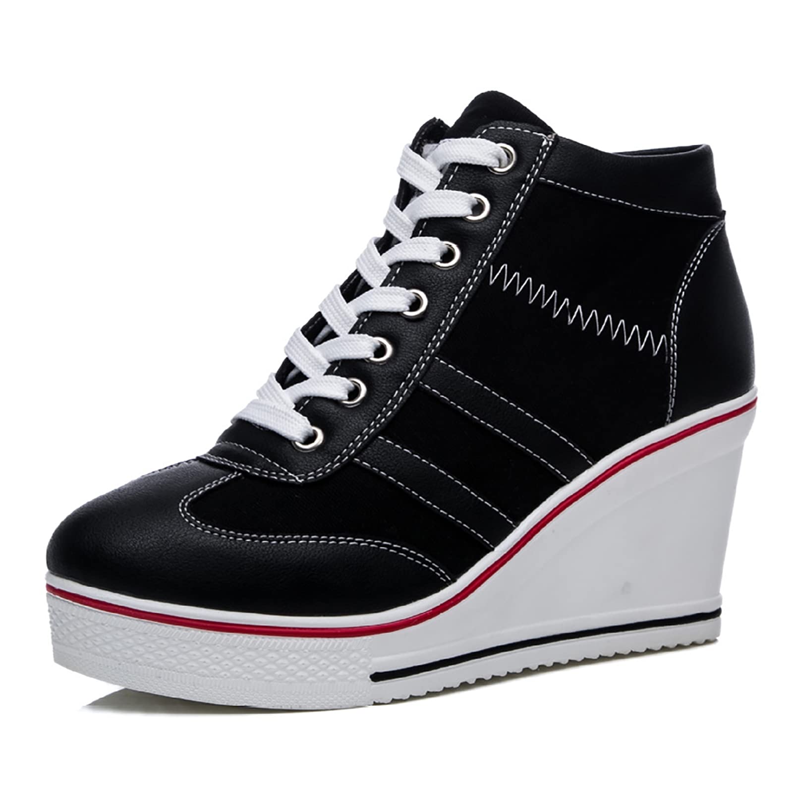 Women's Fashion Wedge Sneakers - Platform Canvas High Top Walking Shoes for Casual Outfits & Everyday Comfort