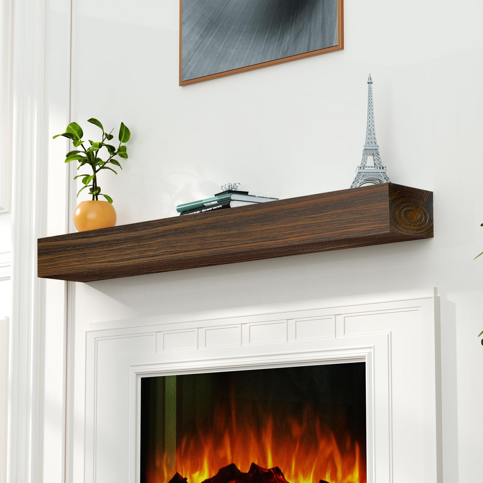 LOVMOR 72-Inch Floating Fireplace Mantel Shelf - Natural Wood Wall Mounted Mantel for Fireplace Decor, 72