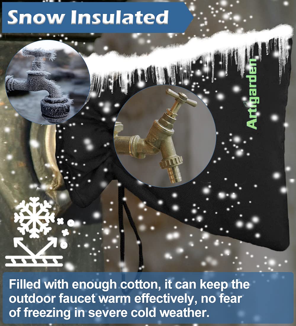 Upgraded Outdoor Faucet Cover for Winter Freeze Protection - Insulated Water Hose Bib Cover for Cold Weather, Black, Pack of 2 - Perfect for Home, Garden, and RV Use in Freezing Temperatures