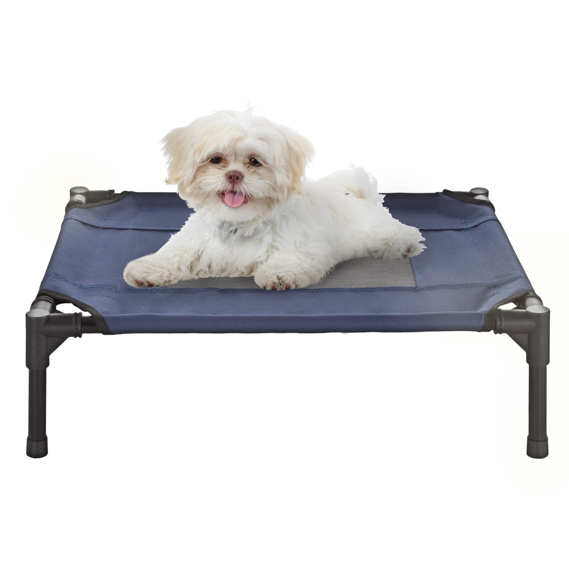 Premium Elevated Dog Bed - 24.5x18.5 Inch Portable Pet Cot with Non-Slip Feet - Breathable Indoor/Outdoor Cooling Dog Bed for Small Dogs up to 25lbs - Perfect for Camping, Travel & Home Use - PETMAKER (Blue)