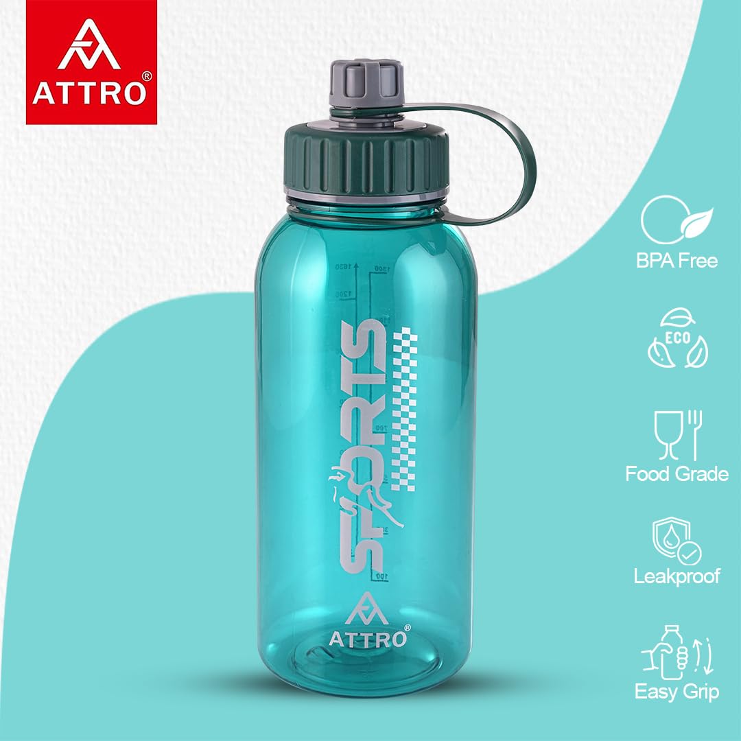 Attro Ranger Gym 1630ml (55oz) BPA-Free Water Bottle with Non-Slip Grip Handle & Measurement Markings - Leak Proof, Ideal for Workouts, Hiking & Daily Hydration - Green