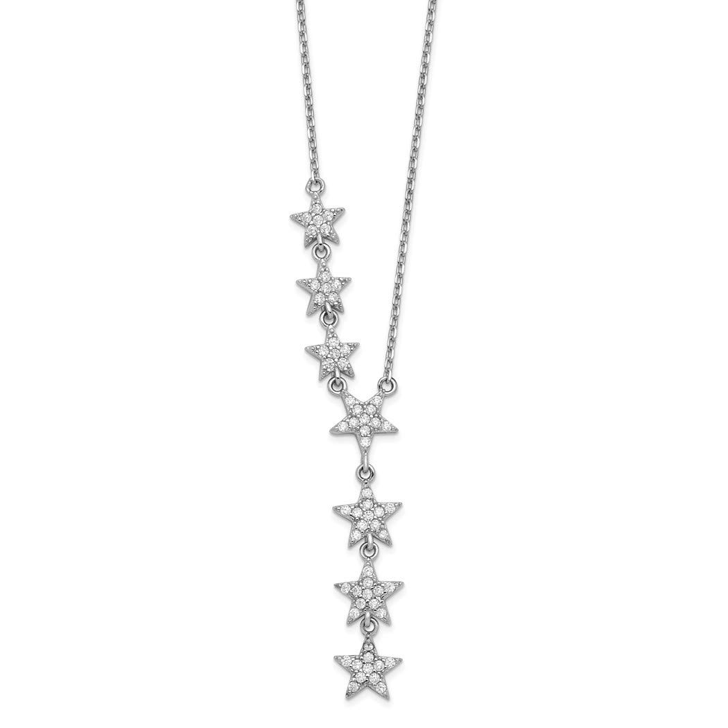 925 Sterling Silver Rhodium Plated CZ Cubic Zirconia Simulated Diamond Star Pendant Necklace - 18
