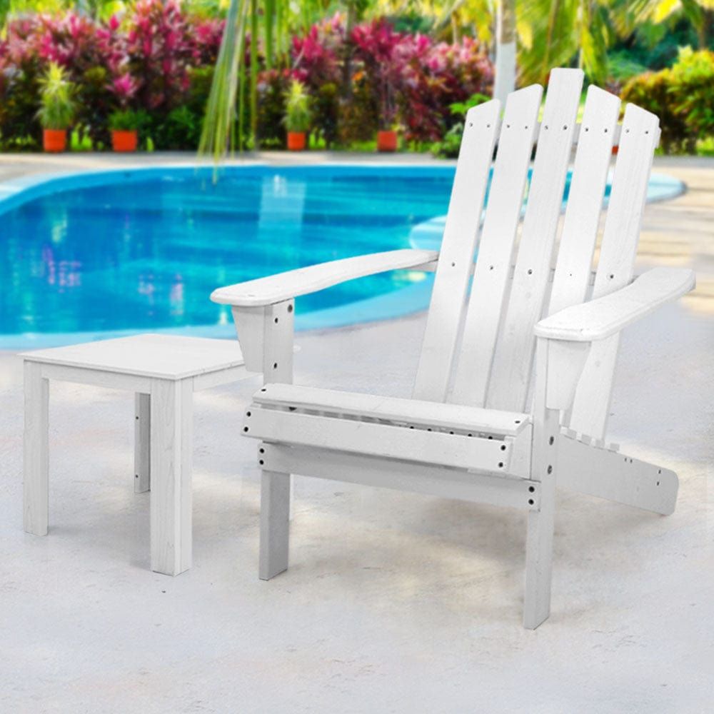 Premium Wooden Adirondack Patio Chair - Outdoor Sun Lounger Beach Chairs with Side Table - Perfect for Backyard, Poolside & Coastal Relaxation