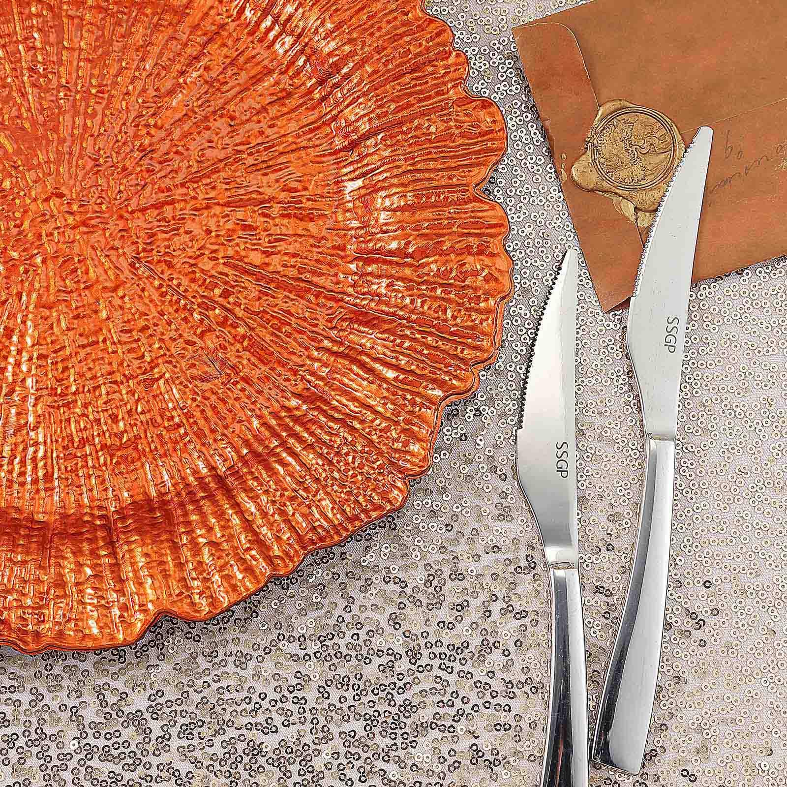 Tiger Chef Orange Reef Charger Plates - Elegant 12-Inch Round Decorative Plate Chargers for Weddings, Parties & Formal Dining (Set of 6) - Perfect for Table Settings, Buffet Displays & Special Events