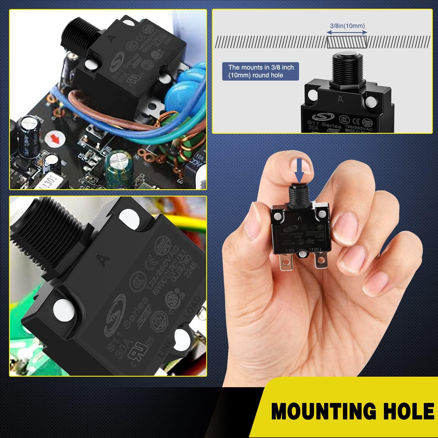 5Pcs 5A 10A 15A 20A 30A Circuit Breaker Terminals - High Amp Electrical Protection for Automotive, Marine & Home Appliances