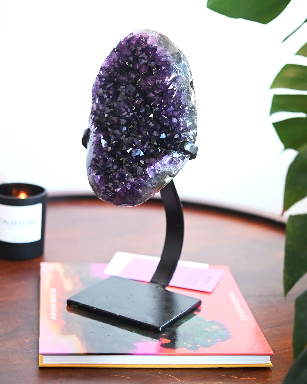 LG Amethyst Geode Crystal on Decorative Stand - 7.2lbs Natural Purple Amethyst Cluster for Home Decor, Meditation & Healing Crystal Gifts