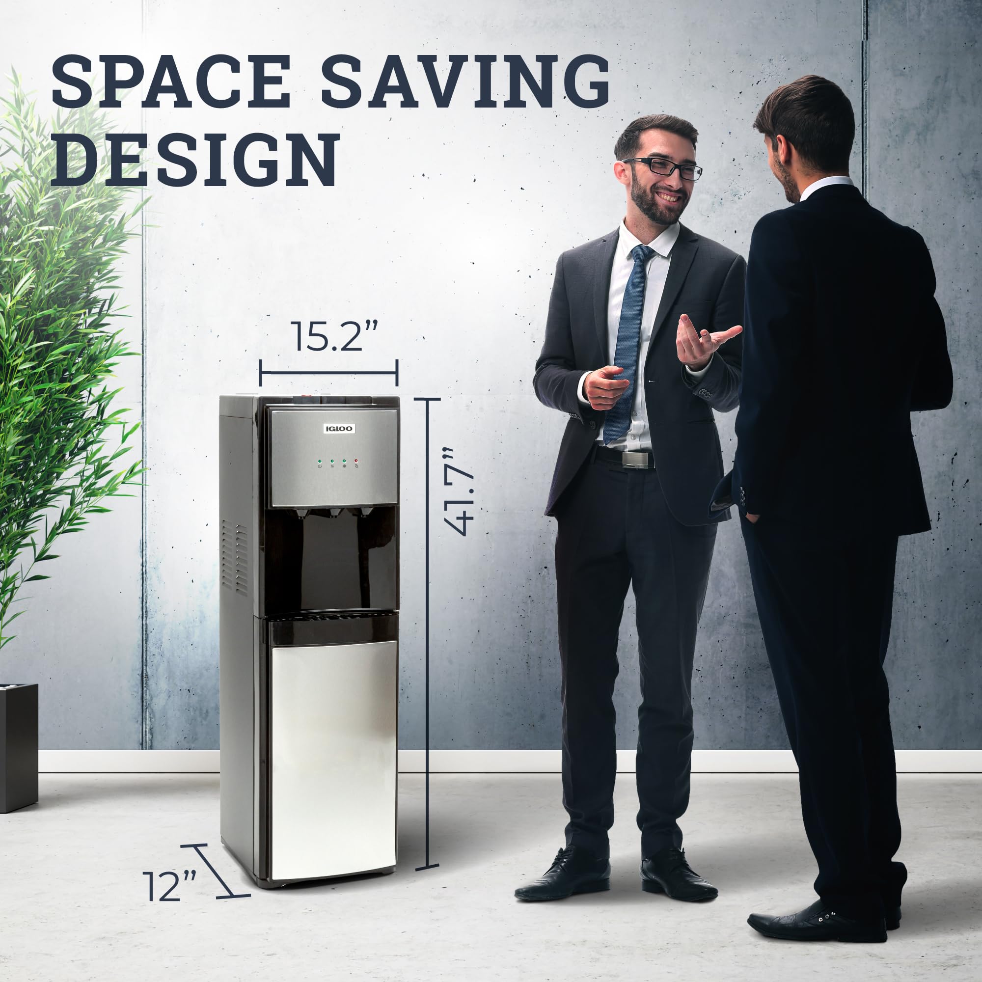 Igloo Bottom Load Water Cooler Dispenser with Hot & Cold Water Options - 3/5 Gallon Bottle Capacity - Child Safety Lock - Stainless Steel/Black - Ideal for Home, Office, Kitchen, Dorm | Energy Efficient & Space Saving Design