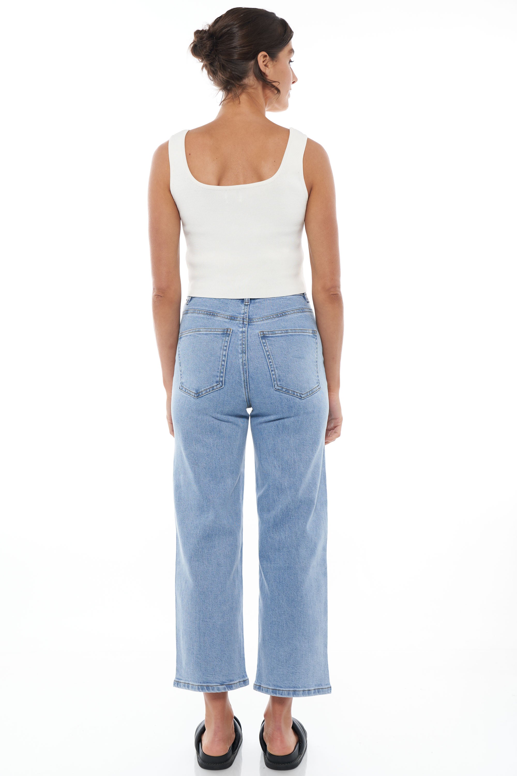 By The Way Women's High Waisted Crop Wide Leg Jeans - Trendy Distressed Denim Pants for Casual Outfits & Street Style