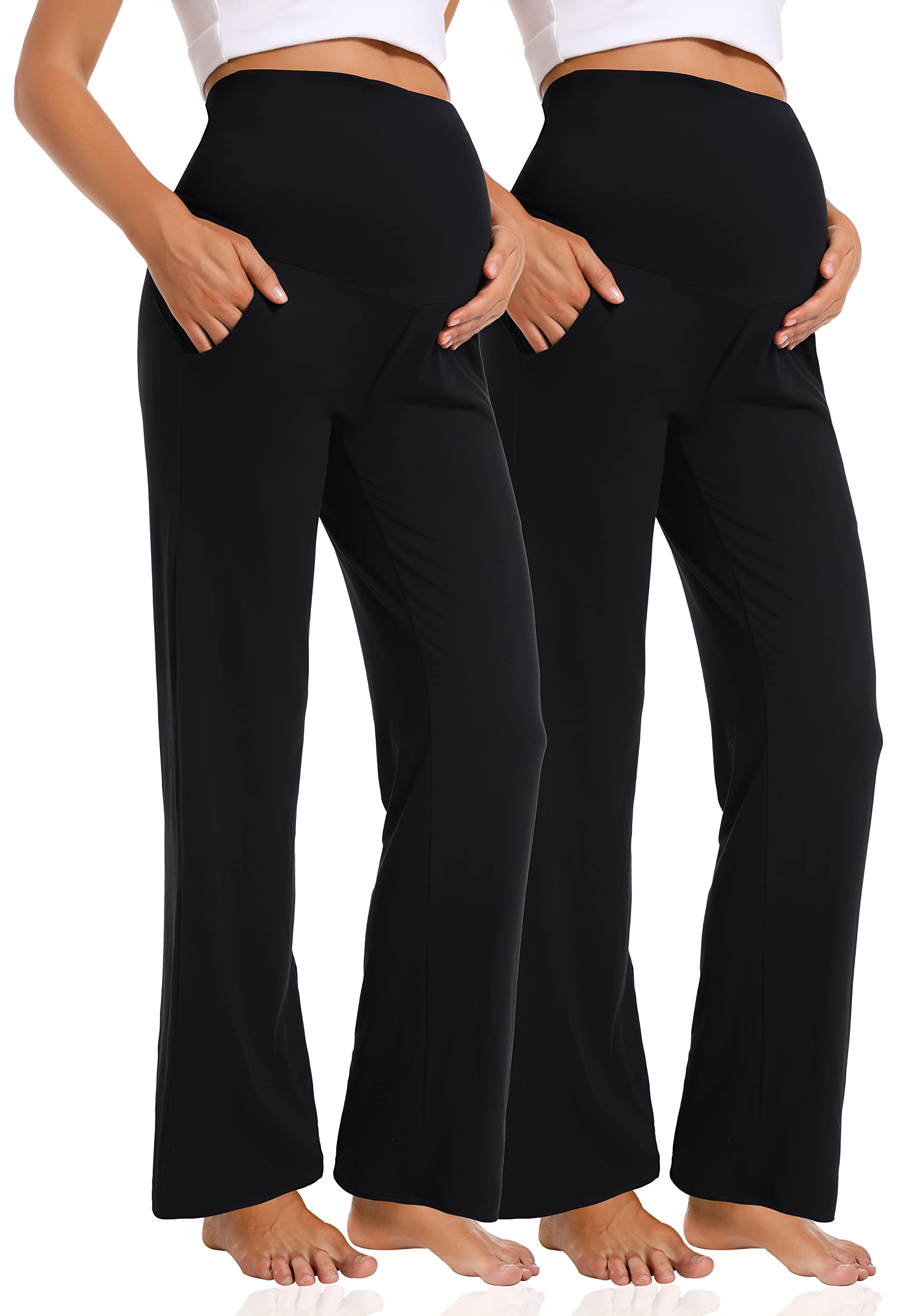 Foucome Women's Maternity Pants - Soft Loose Wide Leg Pregnancy Palazzo Lounge Trousers with Pockets for Comfort & Style | Perfect for Casual Wear, Office & Home Relaxation