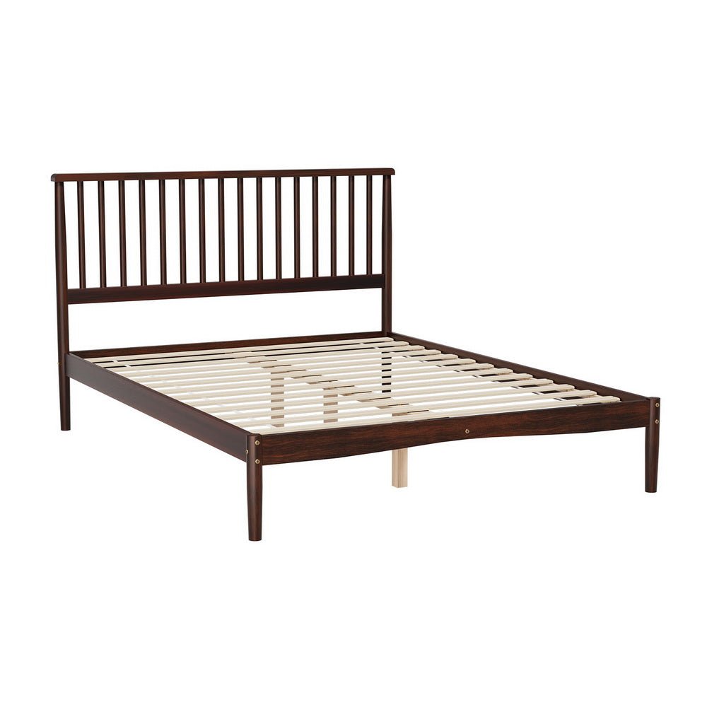 Solid Pinewood Bed Frame with Walnut Finish & Bonita Pillow Top Medium Firm Mattress - Double Package for Bedroom, Guest Room, or Dormitory