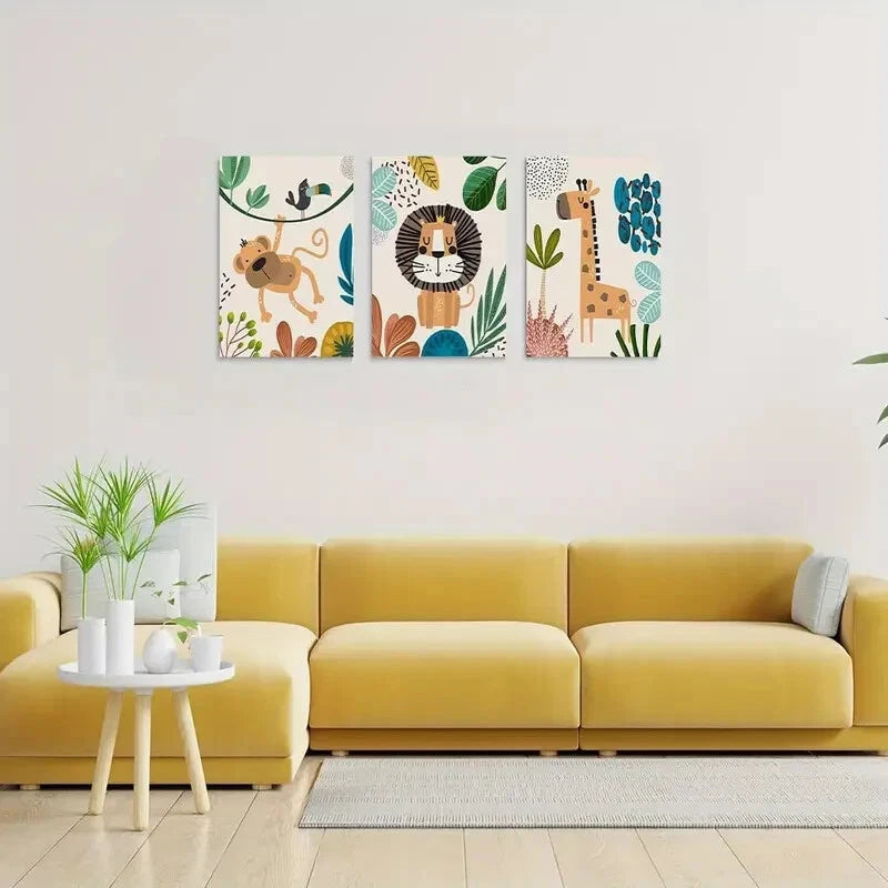 3pcs Baby Boy Watercolor Baby Animals Metal Wall Art - Ready to Hang Nursery Decor for Boys Room, Baby Shower Gift & Kids Bedroom