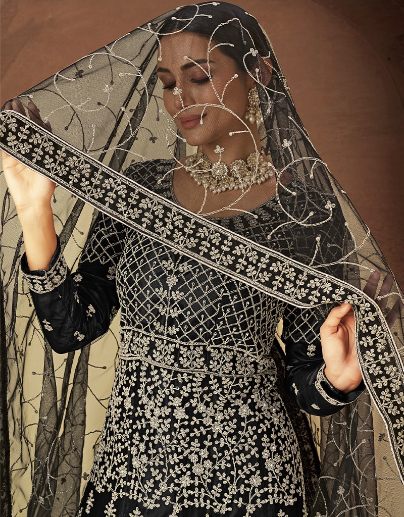 Elegant Black Anarkali Semi-Stitched Suits for Women - Traditional Indian Party Wear for Weddings & Festivals