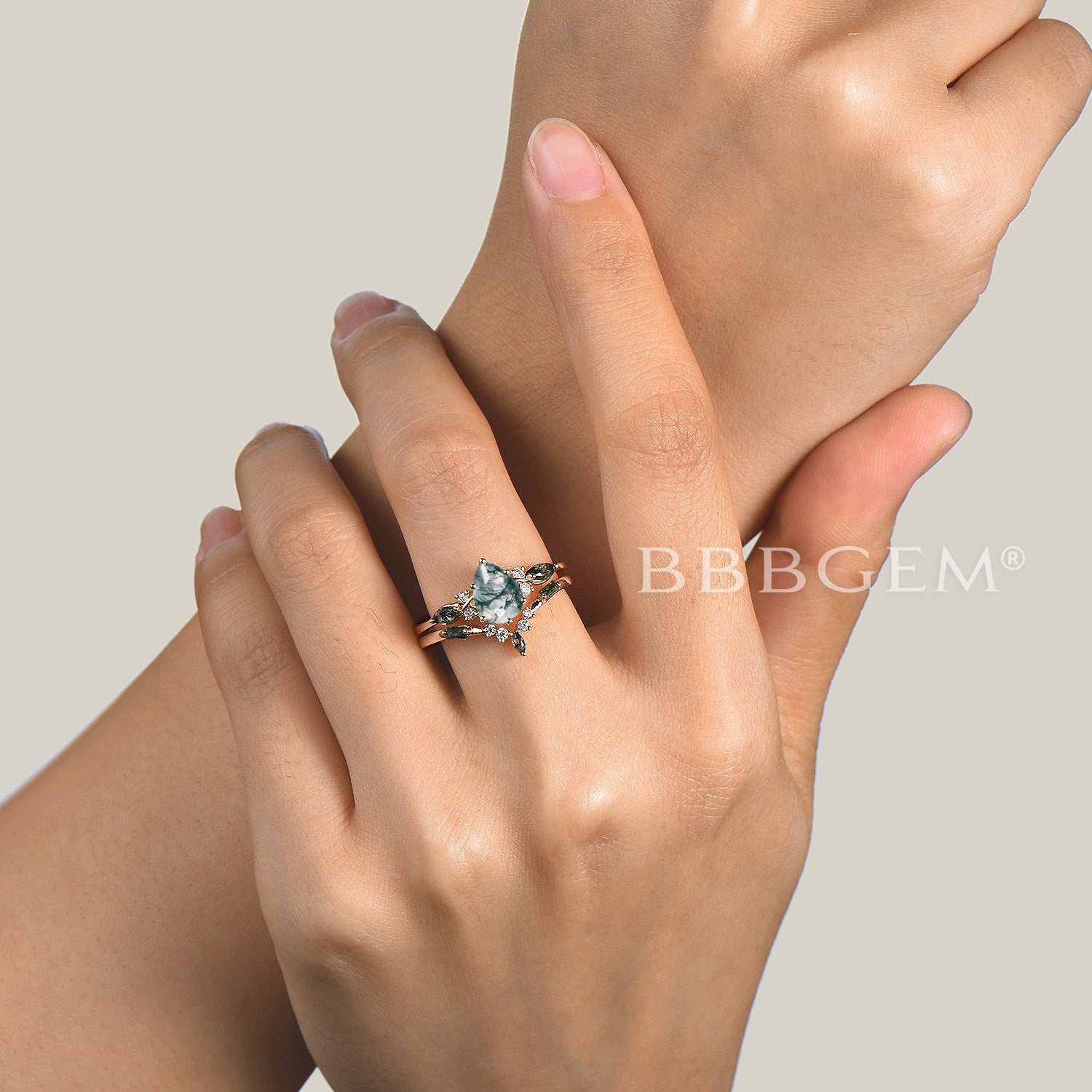 Natural Moss Agate Engagement Ring 14k Gold with Diamond Accents - Elegant Wedding Band for Women, Perfect for Proposals, Anniversaries & Romantic Occasions