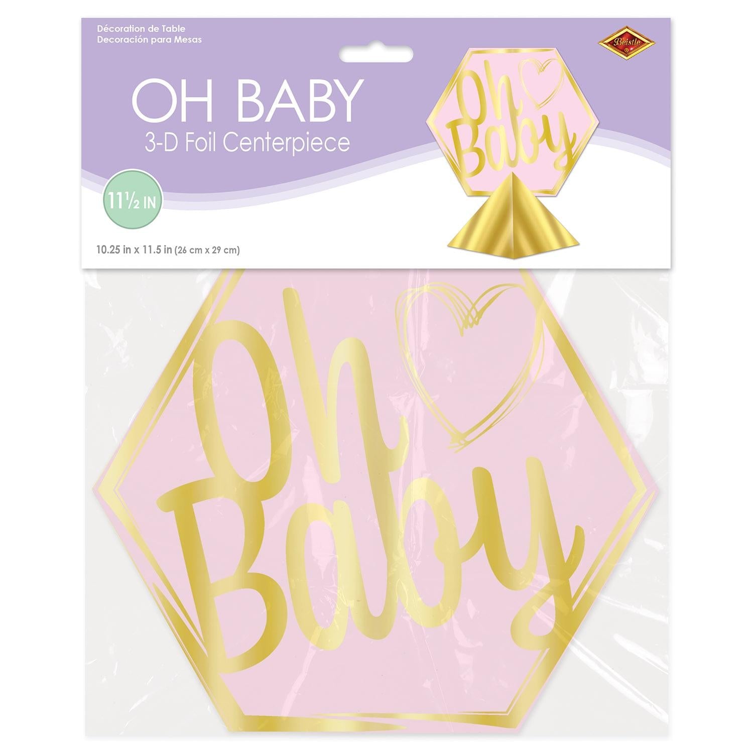 12 Pack Beistle 3D Foil Oh Baby Centerpieces for Baby Shower Decorations - Perfect for Girl's Birthday Party, Gender Reveal & Nursery Decor