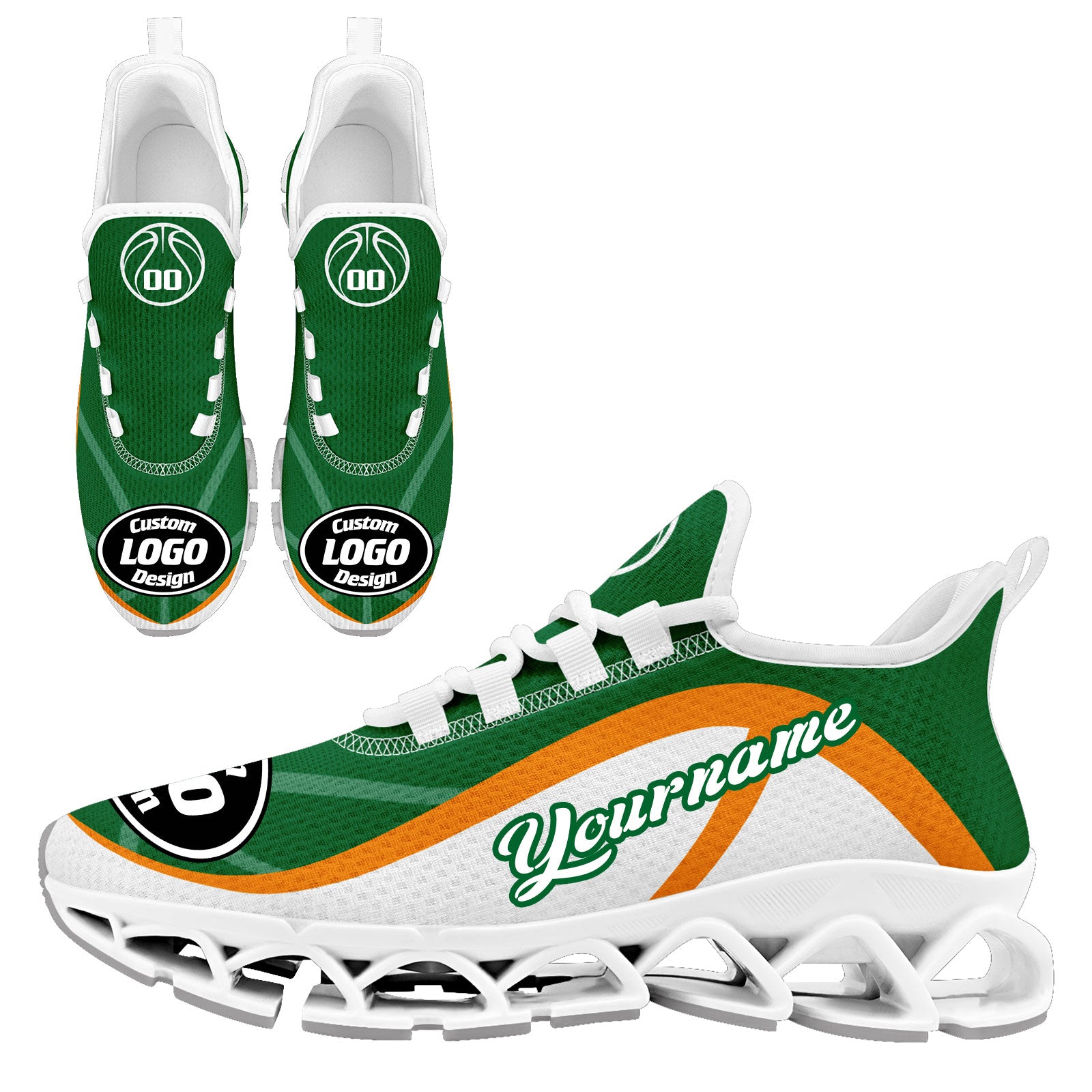 Custom Green & Orange Maxsoul Personalized Sneakers - Lightweight Comfortable Athletic Shoes for Men & Women | Perfect for Running, Gym Workouts & Casual Wear (Model: FN003XD D020391)
