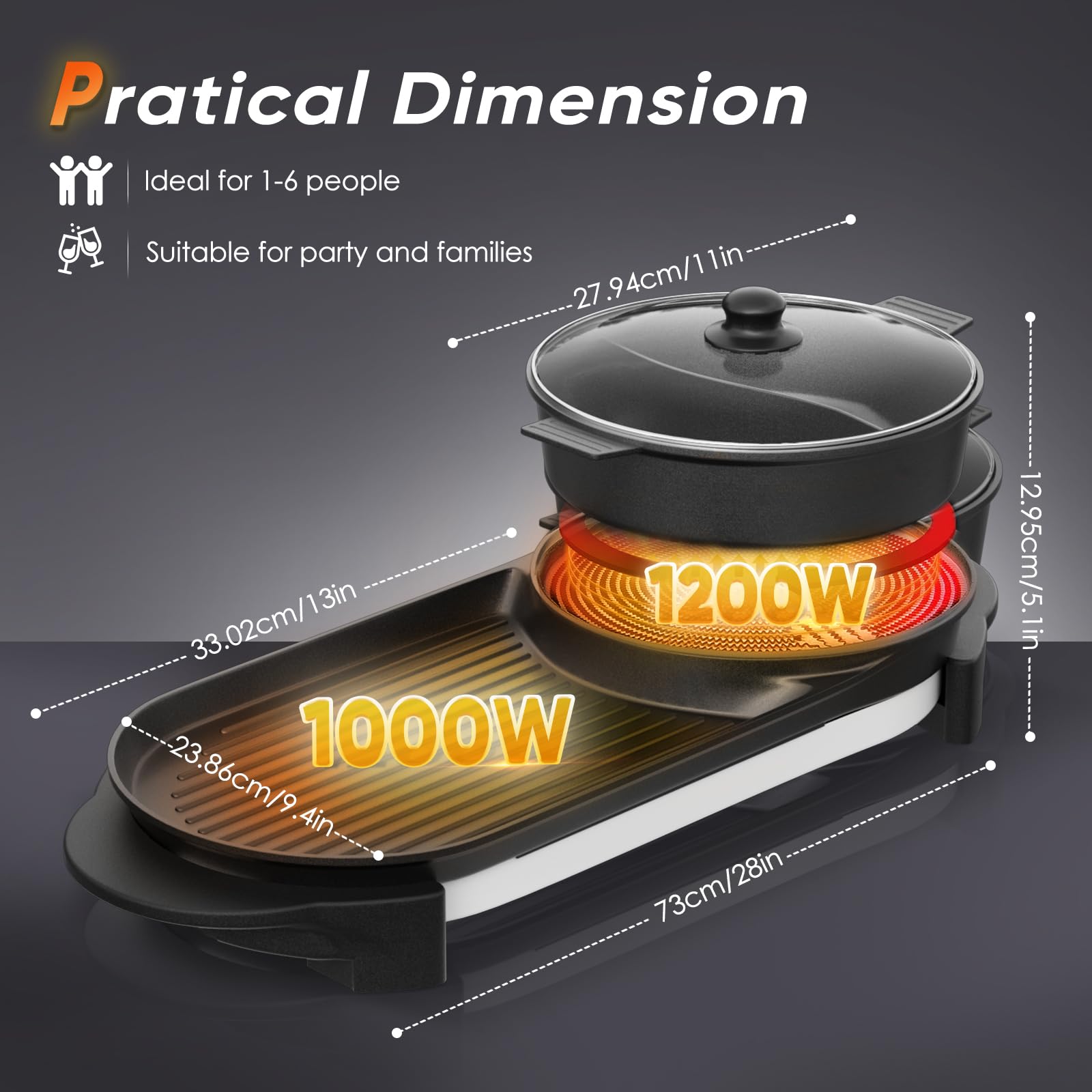 2 in 1 Electric Smokeless Hot Pot & Grill Combo - 2200W Removable Non-Stick Pot for Korean BBQ, Shabu Shabu & Indoor Cooking - Dual Adjustable Temperature Control for 1-6 People - Perfect for Family Gatherings, Dinner Parties & Asian Cuisine Lovers