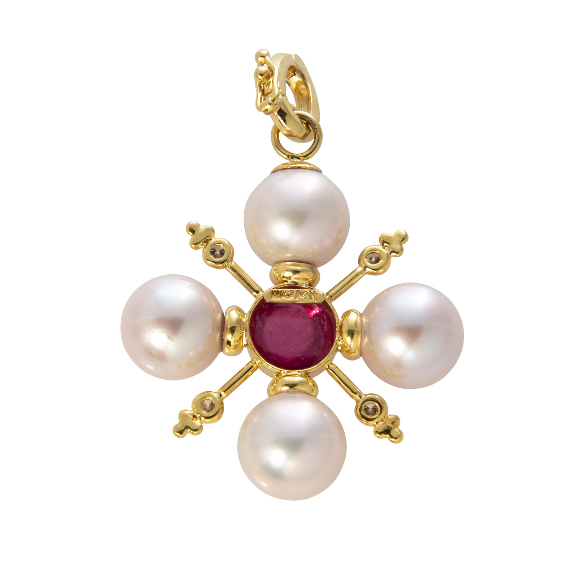 14K Gold Pink Tourmaline Diamond Pearl Cross Pendant Necklace - Elegant Religious Jewelry for Women, Perfect for Baptism, Confirmation & Everyday Wear