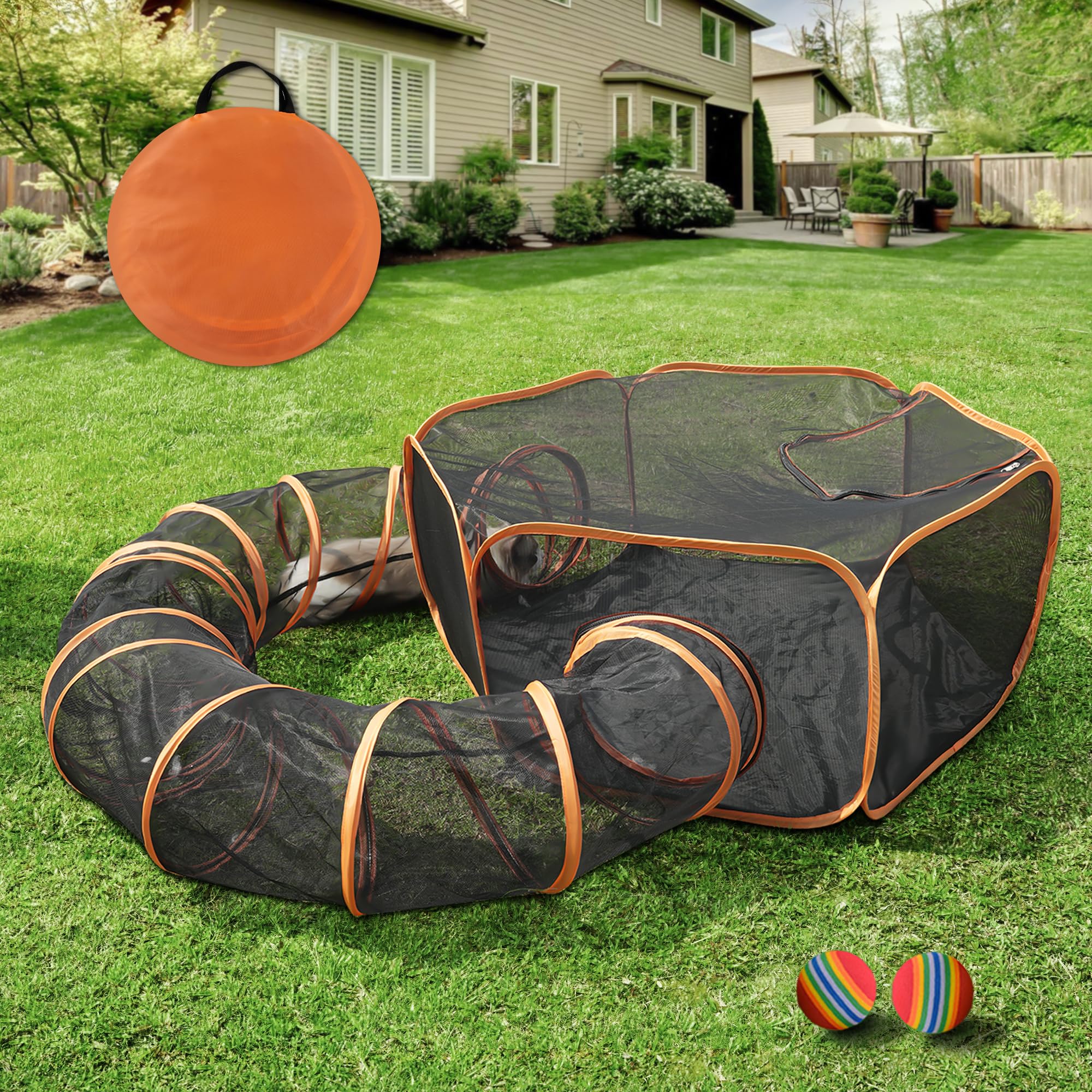 **MAMI&BABI Outdoor Cat Enclosures - Portable Cat Tent with Tunnel for Indoor & Outdoor Cats, Small Animals - Perfect for Backyard, Patio, and Travel Use**