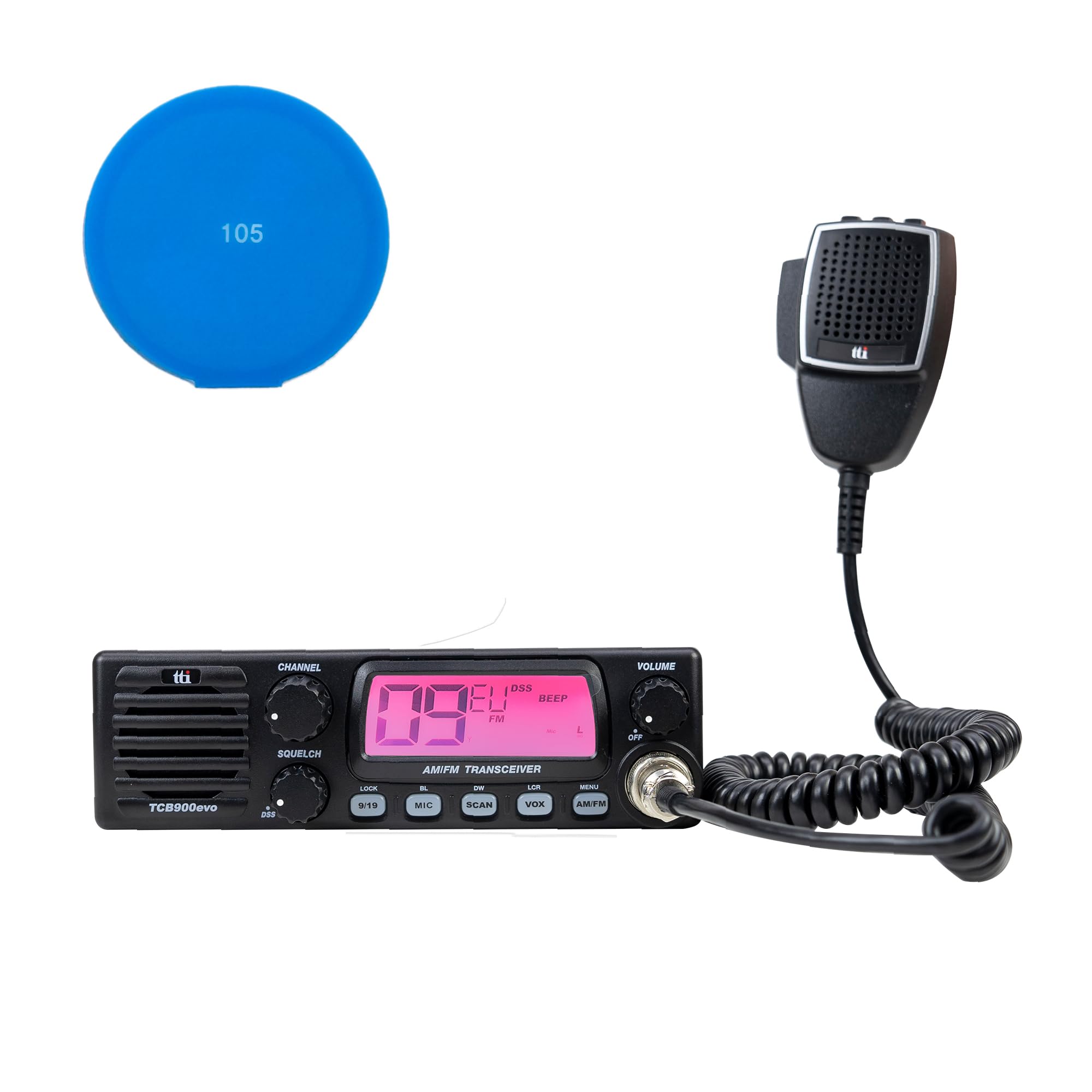 CB Radio Kit - TTi TCB-900 EVO with Free Sticky Pad (Blue) - Professional Trucker Communication for Long Haul Driving & Off-Road Adventures
