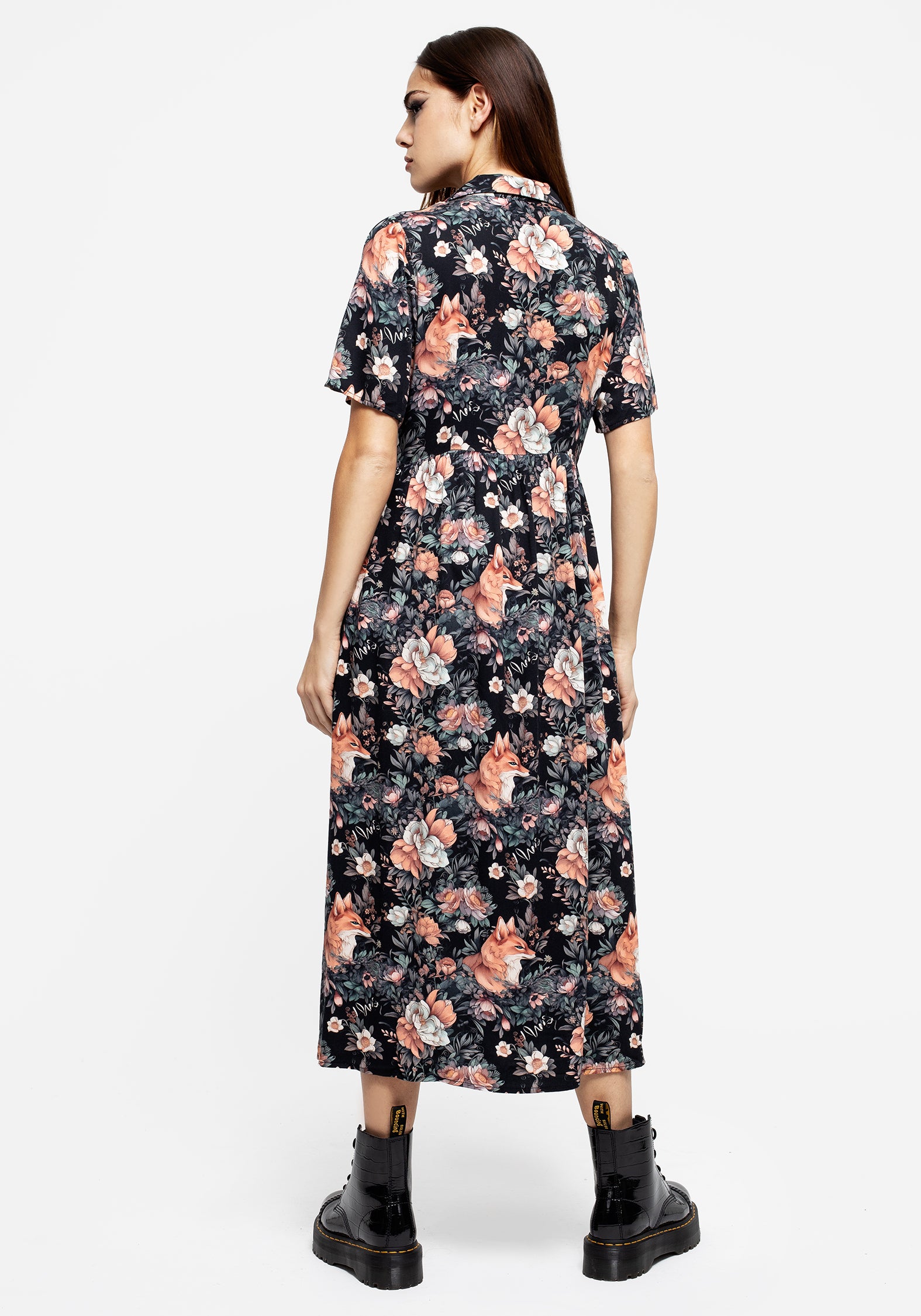 Reynard Fox Floral Print Midi Shirt Dress for Women - Stylish Casual Summer Dress for Outdoors, Work & Date Night