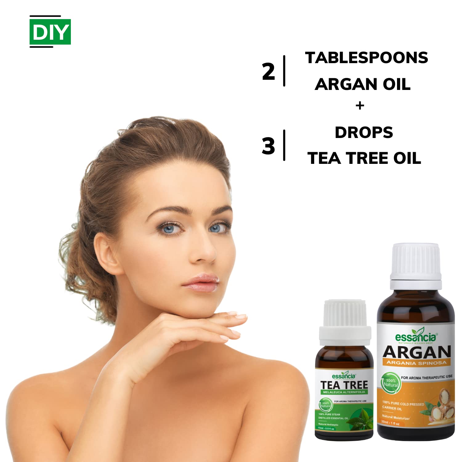 Essencia Acne & Pimples Reduction Kit with Tea Tree & Argan Oil - Natural Treatment for Acne, Oily Skin & Healthy Complexion - 100% Pure Undiluted Essential Oils Set (45ml) - Perfect for Daily Skincare Routine & Blemish Control