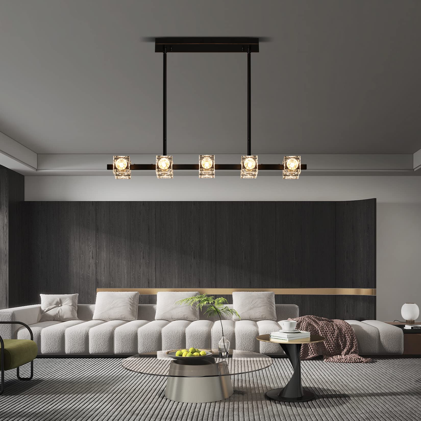Modern Crystal Chandelier Semi-Flush Mount Ceiling Light - 10-Light Black Metal Crystal Pendant Fixture for Dining Room, Kitchen Island, Farmhouse & Living Room | Elegant Lighting for Home Decor & Dinner Parties