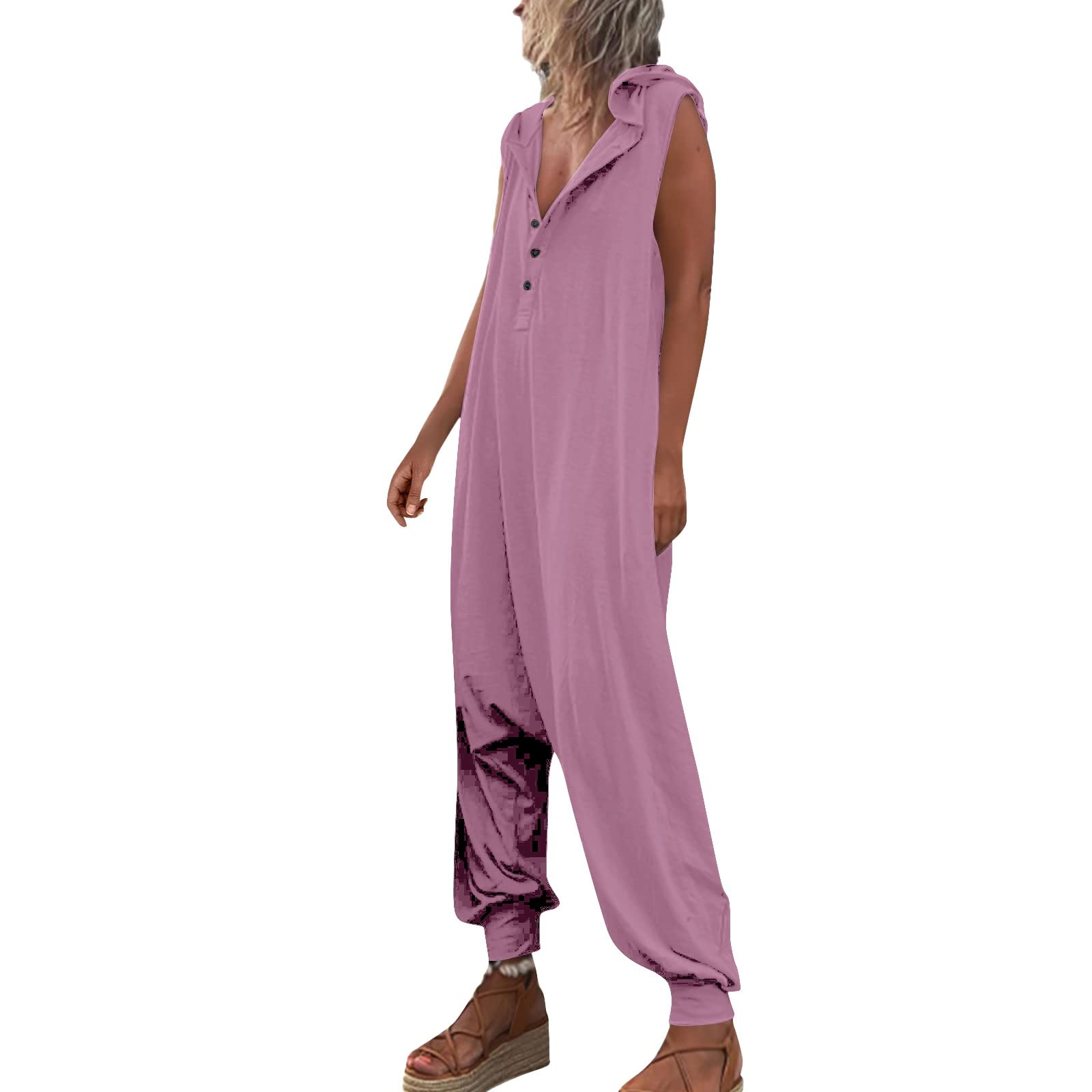 Women's Casual Sleeveless Solid Color Jumpsuit - Round Neck Romper Tank Top for Summer Outfits, Beach Wear & Daily Comfort