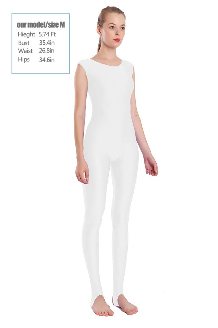 Women's Plus Size Tank Unitard with Stirrup - One Piece Dance Jumpsuit for Ballet, Yoga & Gymnastics - White (Medium)