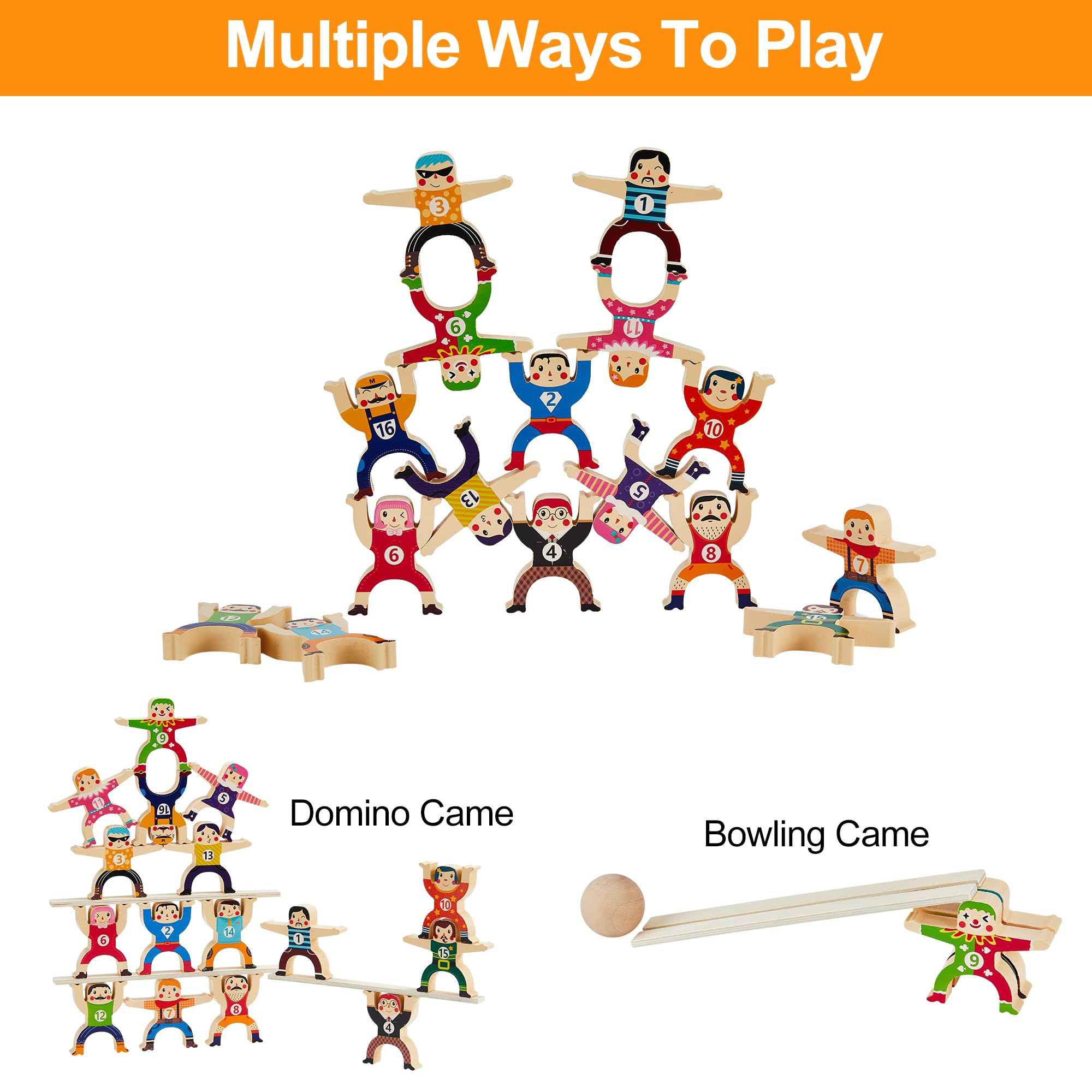 Wooden Stacking Toys 16Pcs - Balancing Building Blocks Game for Kids & Adults | Circus Hercules Acrobatic Interlocking Puzzle Toy | STEM Learning Gift for Toddlers Ages 3-6 | Perfect for Family Game Night & Classroom Activities