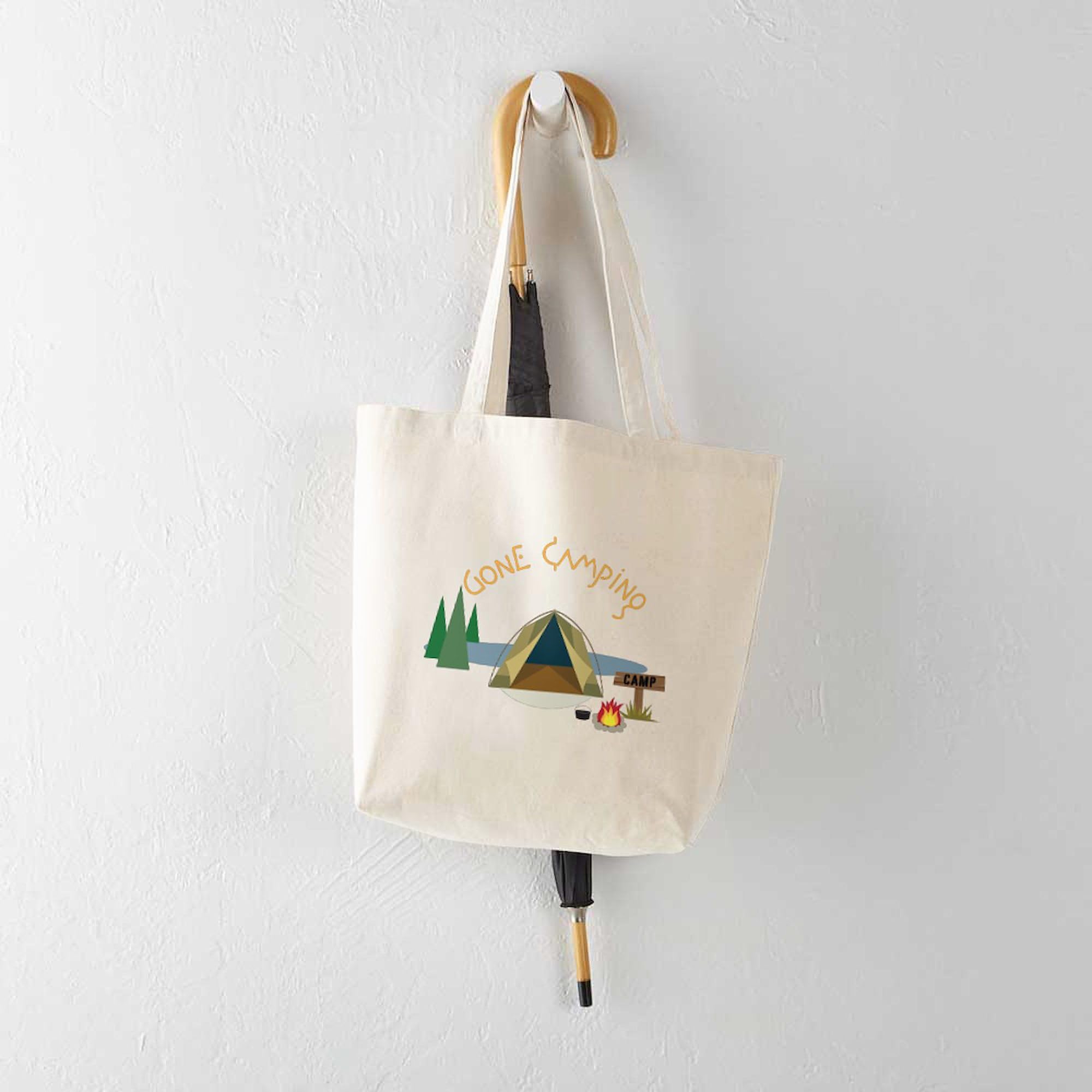 Gone Camping Tote Bag - Natural Canvas Reusable Shopping Bag for Outdoor Adventures, Groceries & Beach Trips