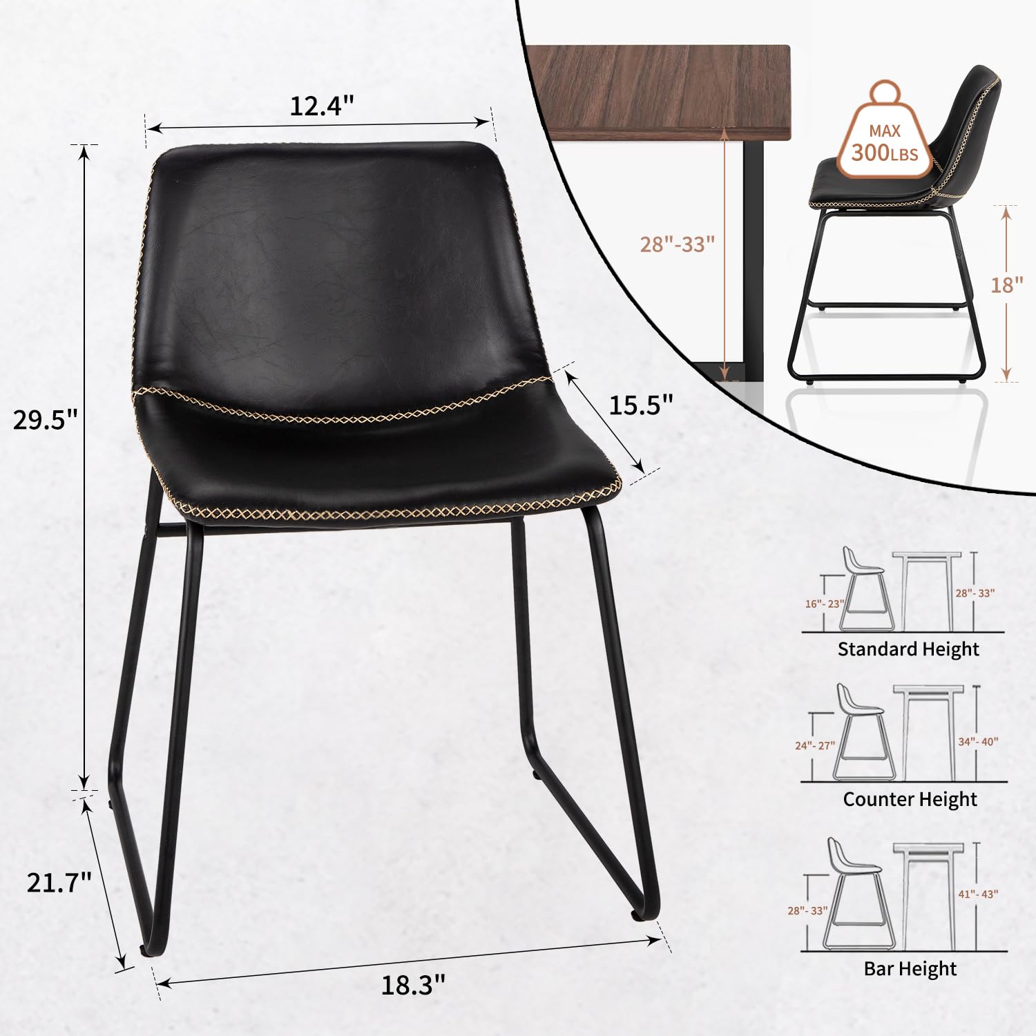 HeuGah 4-Piece Modern Industrial Dining Chair Set - Faux Leather Upholstered Kitchen & Dining Room Chairs with Sturdy Metal Legs - Perfect for Small Spaces, Breakfast Nooks & Contemporary Home Decor