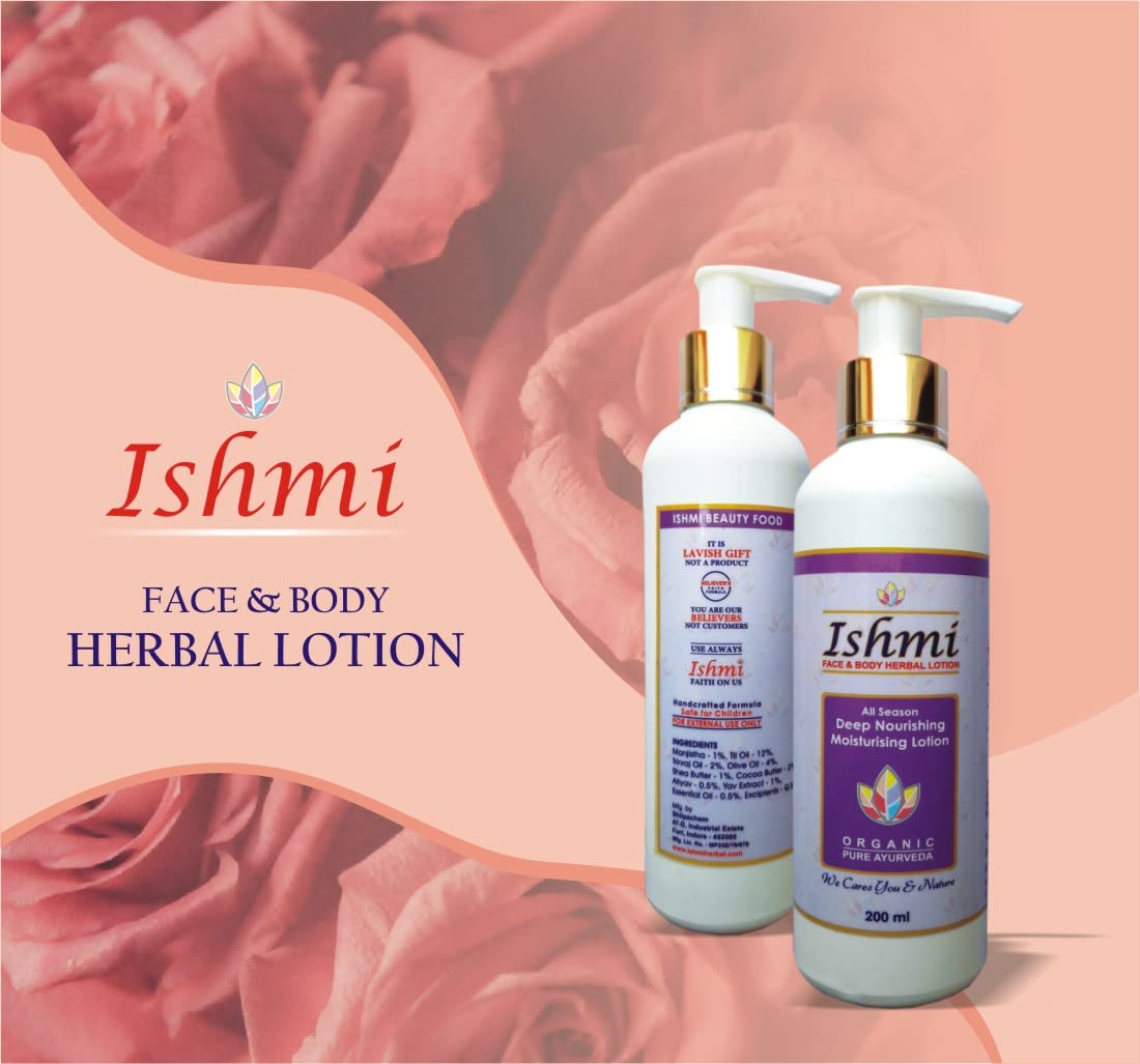 Ishmi ULTRA RICH Face & Body Lotion 200ml - Deep Moisturizing Herbal Lotion with Manjistha, Arjun & Sesame Oil | Repairs Skin Barrier for Dry Skin | Paraben, PEG & Silicon Free | Perfect for Daily Hydration & Nighttime Skin Repair