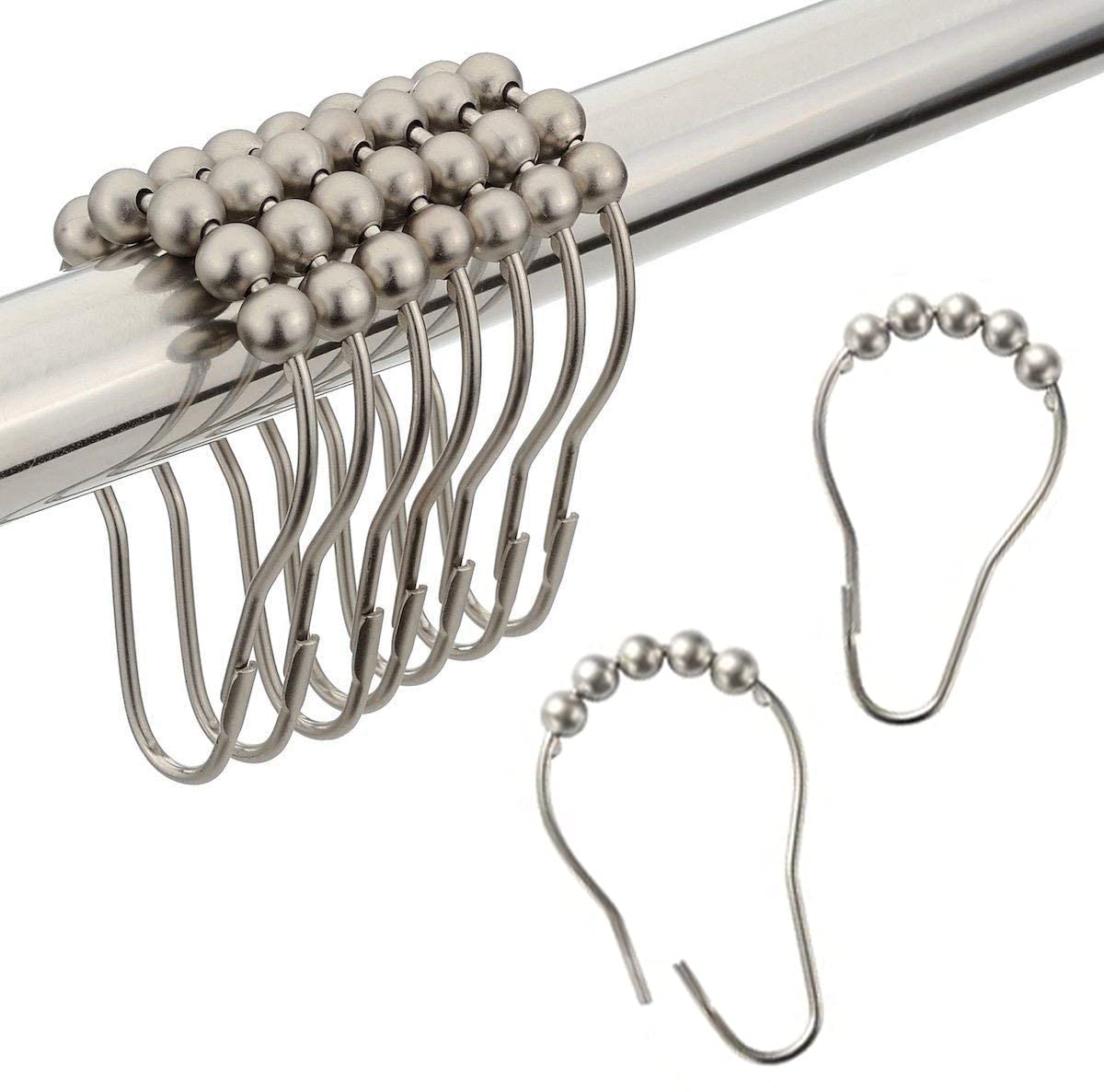Premium Stainless Steel Shower Curtain Rings Set of 12 - Rustproof Metal Hooks for Bathroom, Smooth Gliding Shower Hooks in Matte Nickel Finish - Perfect for Bathroom, Dorm, and Apartment Decor
