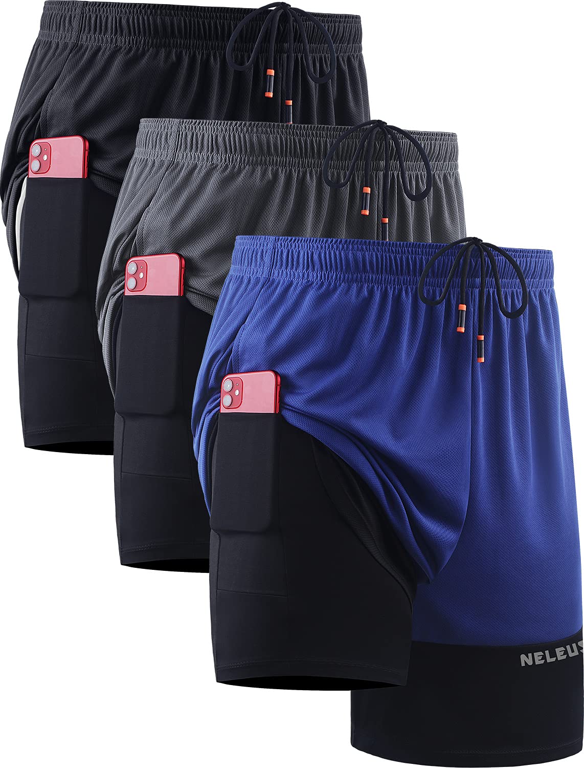 NELEUS Men's 2-in-1 Running Shorts with Built-in Liner - Quick Dry Athletic Workout Shorts with Pockets for Gym, Jogging & Outdoor Activities