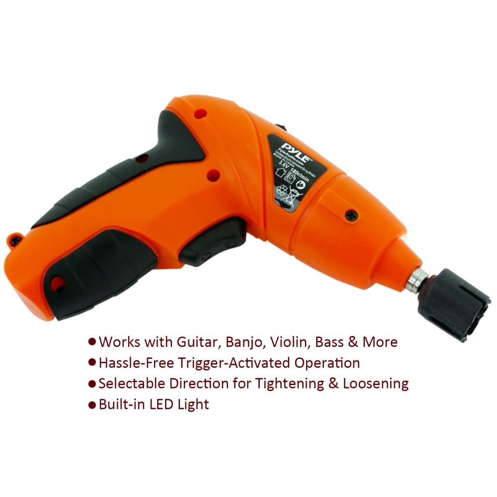 Pyle Wireless Electric Guitar String Winder - Universal Rechargeable Guitar String Winder with Built-in LED Lights & Battery - Compatible with All Guitar Brands - Perfect for Guitar Maintenance & String Changing at Home or Studio