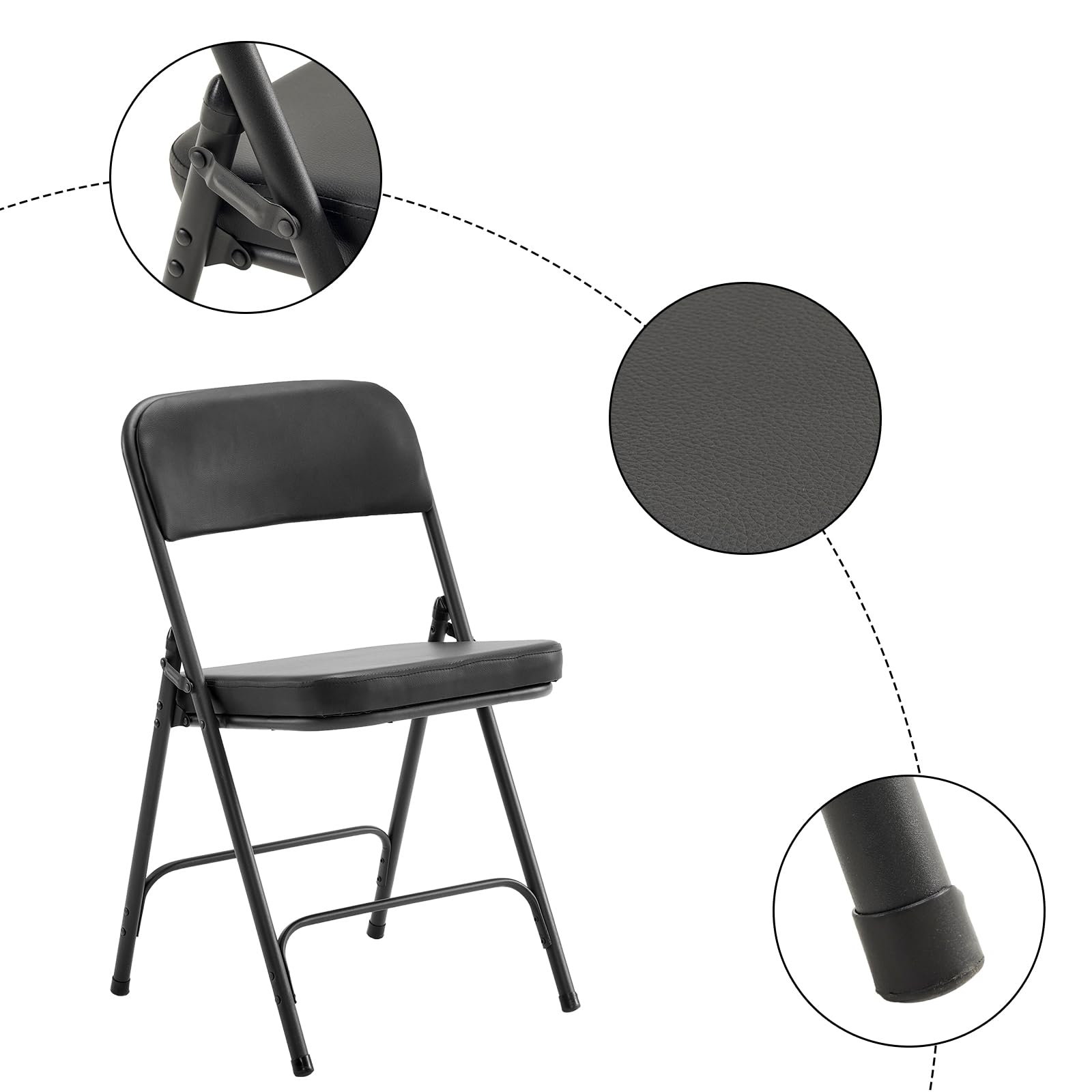 2 Pack Heavy Duty Metal Folding Chairs with Padded Seat & Back - 330lbs Weight Capacity - Portable Space Saving Chairs for Home Office, Wedding, Party, Camping & Outdoor Events - Comfortable Black Event Seating