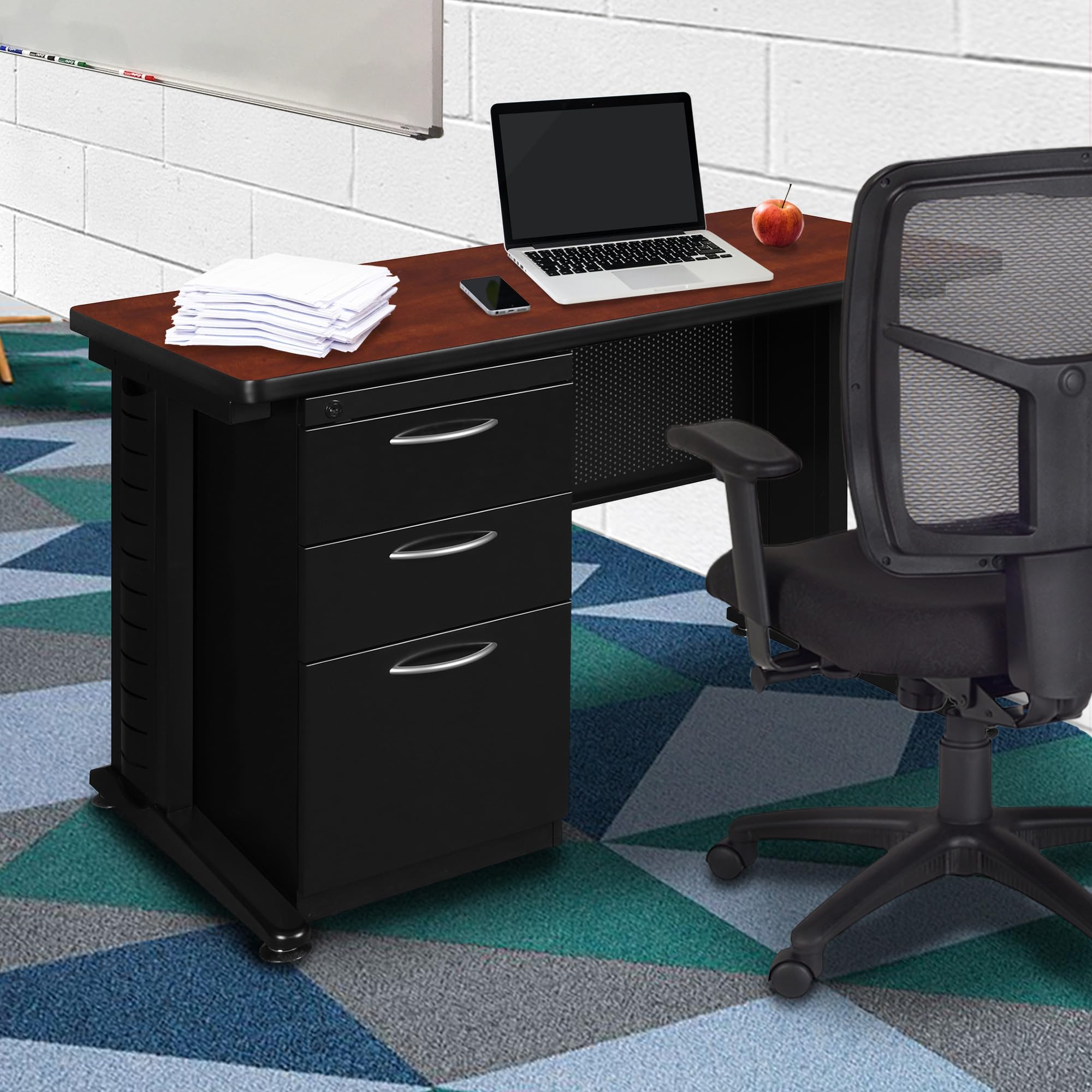 Regency Fusion 48 x 24 Inch Single Pedestal Office Desk in Cherry Finish - Perfect for Home Office, Study Room & Small Workspace