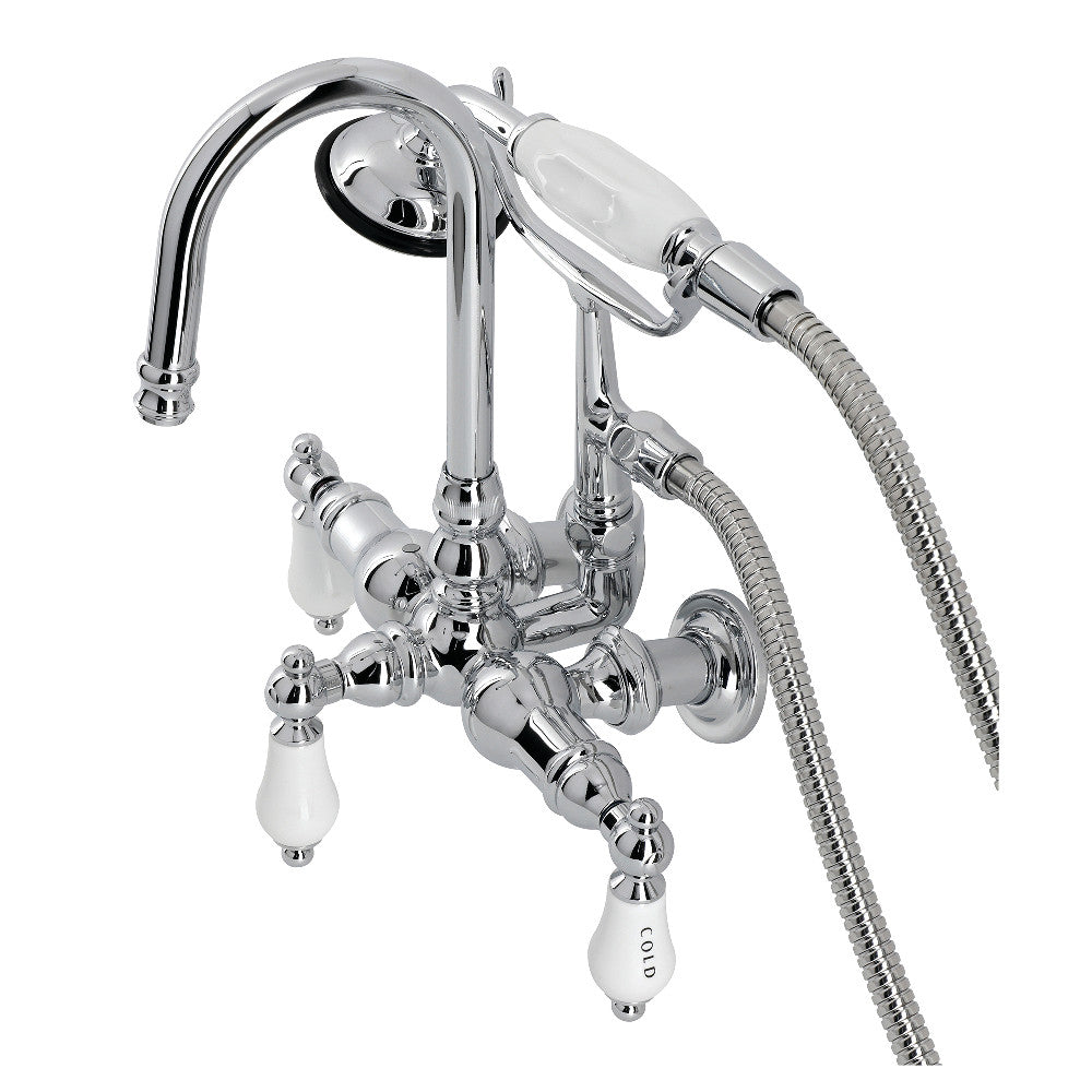 Kingston Brass CA9T8 Vintage 3 3/8 Inch Wall Mount Clawfoot Tub Faucet with Hand Shower - Classic Bathroom Fixture for Antique & Modern Bathrooms, Perfect for Clawfoot Tubs & Freestanding Bathtubs